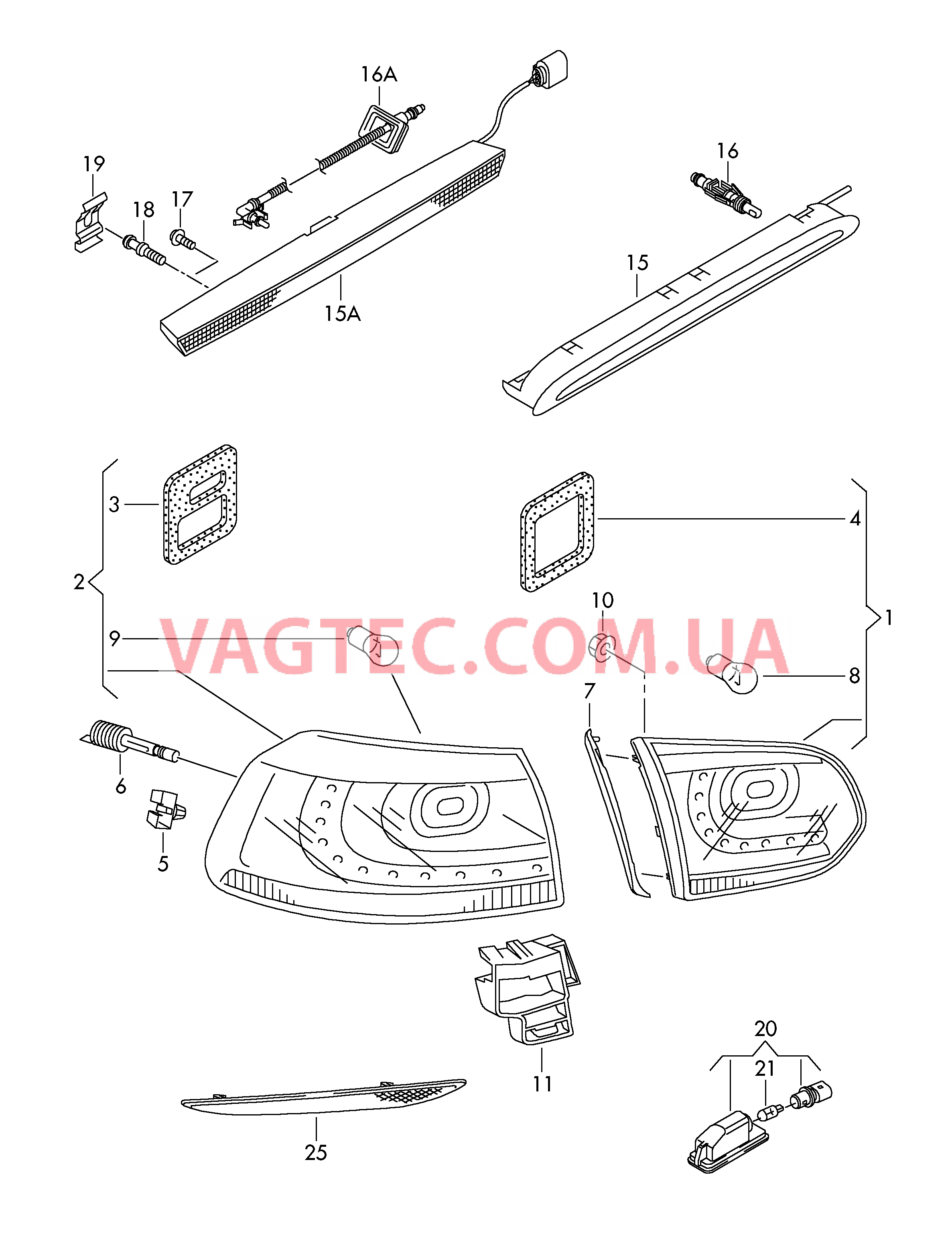 Светодиодный задний фонарь Верхний стоп-сигнал Плафон освещ. номерного знака Cветовозвращатель  для VOLKSWAGEN GOLF 2010