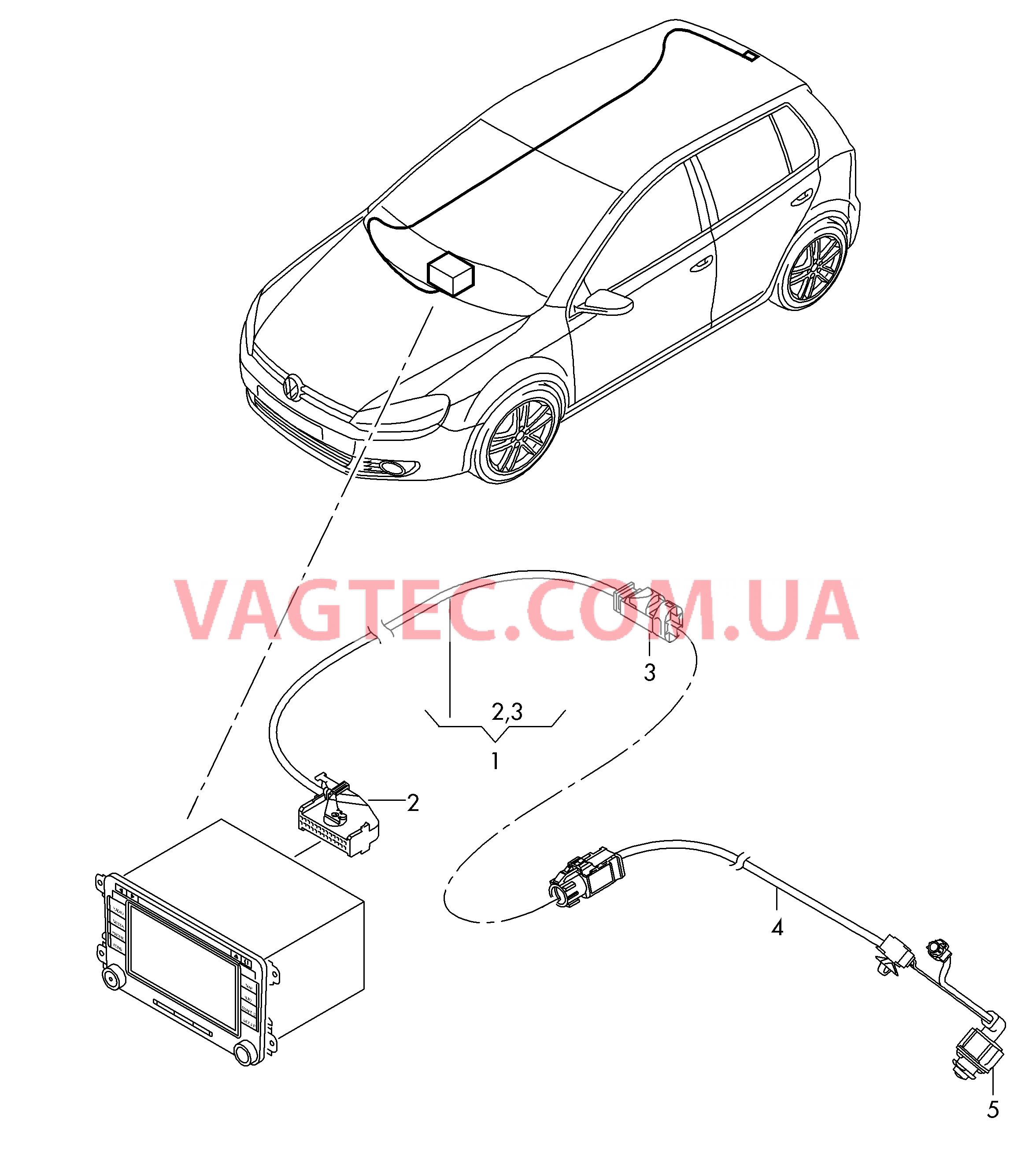 Кабель-адаптер для а/м с камерой заднего вида  для VOLKSWAGEN GOLF 2009-2