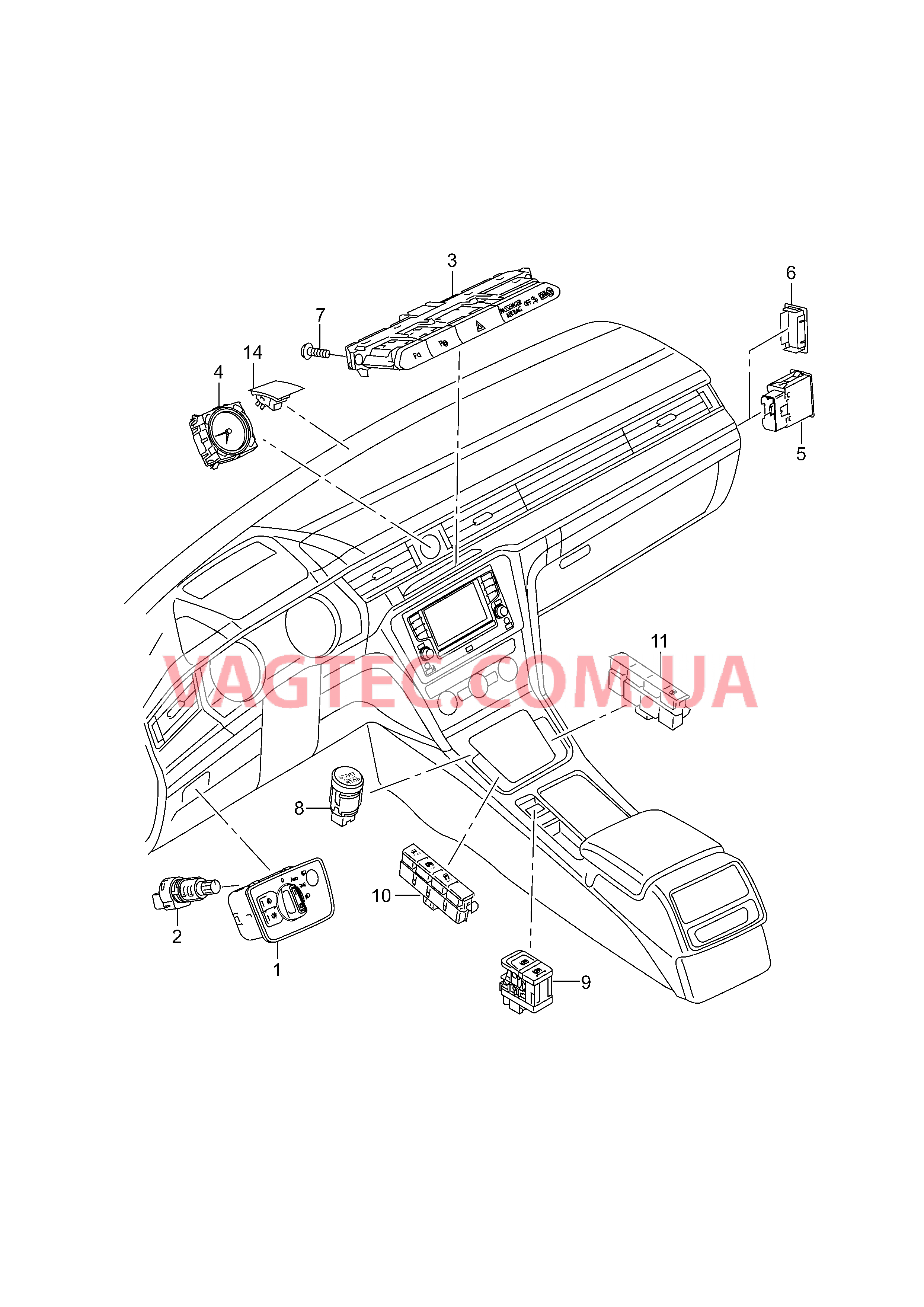 Выключатель фар Выключатель в панели приборов Выключатель в централ. консоли Датчик интенс. солн. излуч.  для VOLKSWAGEN Passat 2015-2