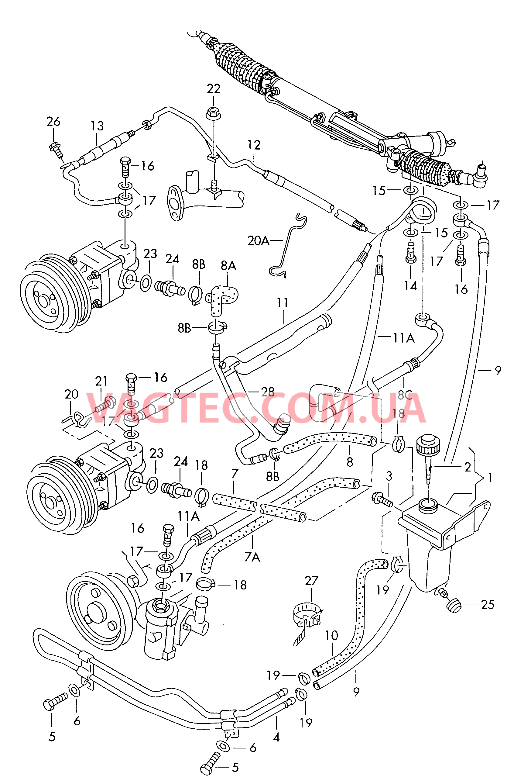  VW РASSAT Масляный бачок с соединительными деталями, шлангами  для ГУРа D             >> - 31.03.1997 для VOLKSWAGEN Passat 2000