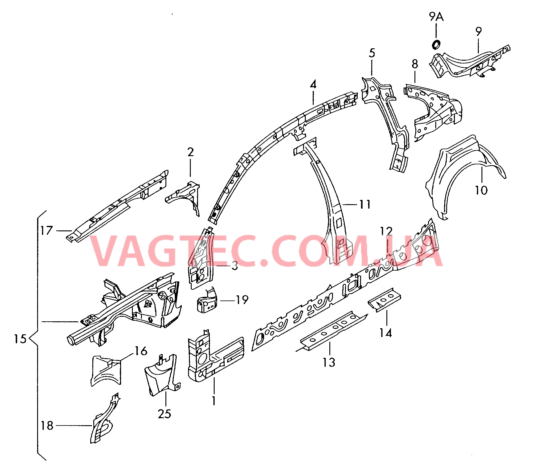 Деталь боковая Арка колеса с лонжероном  для VOLKSWAGEN Passat 2000-1