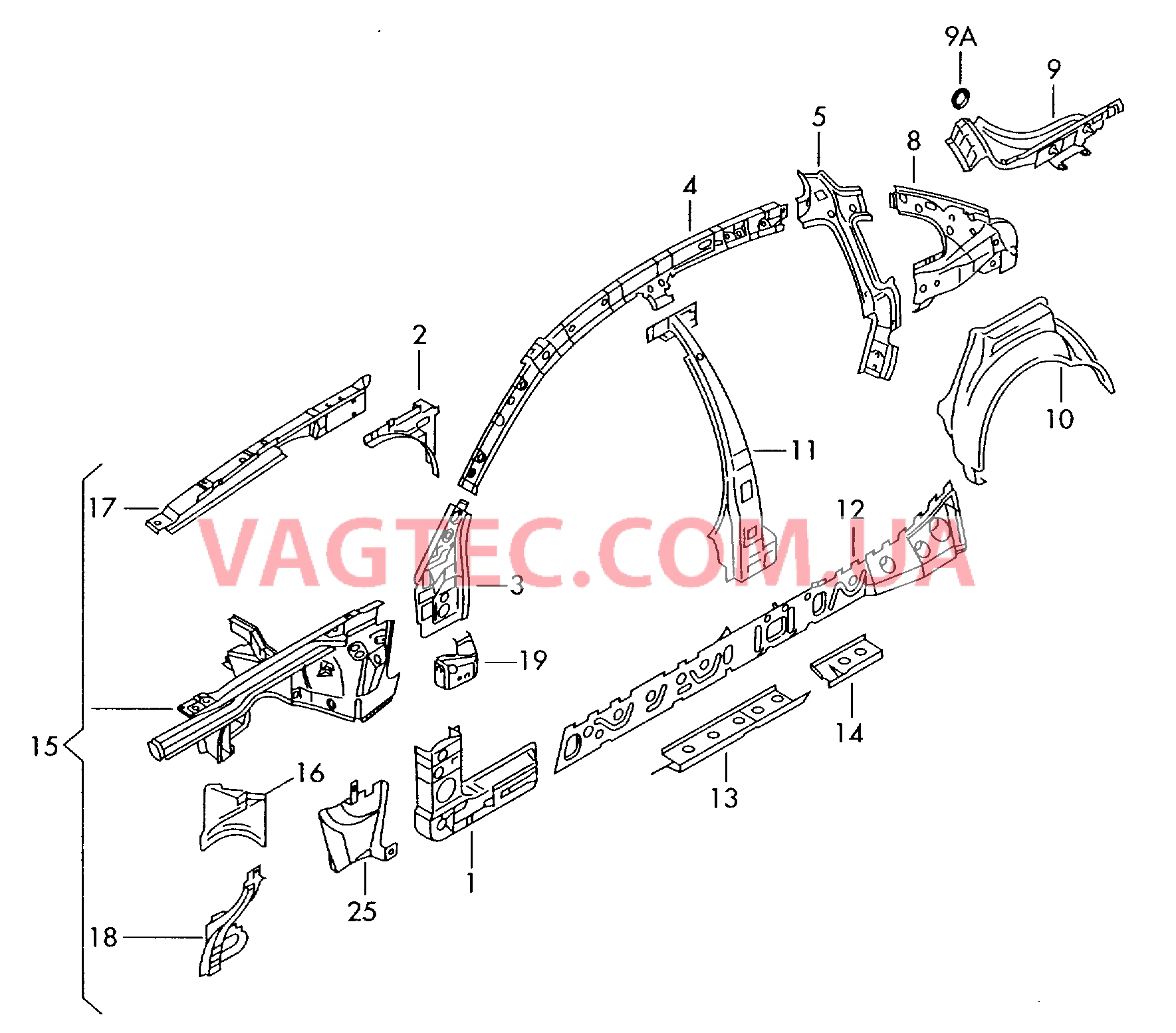 Деталь боковая VW РASSAT  Арка колеса с лонжероном VW РASSAT   для VOLKSWAGEN Passat 2000