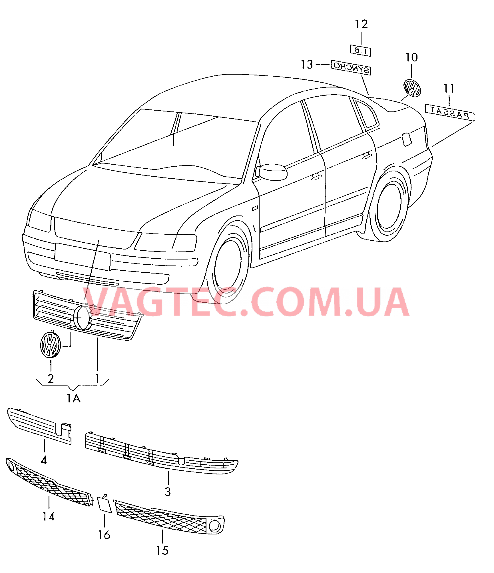 Решётка радиатора VW РASSAT  Надписи VW РASSAT   для VOLKSWAGEN Passat 2000