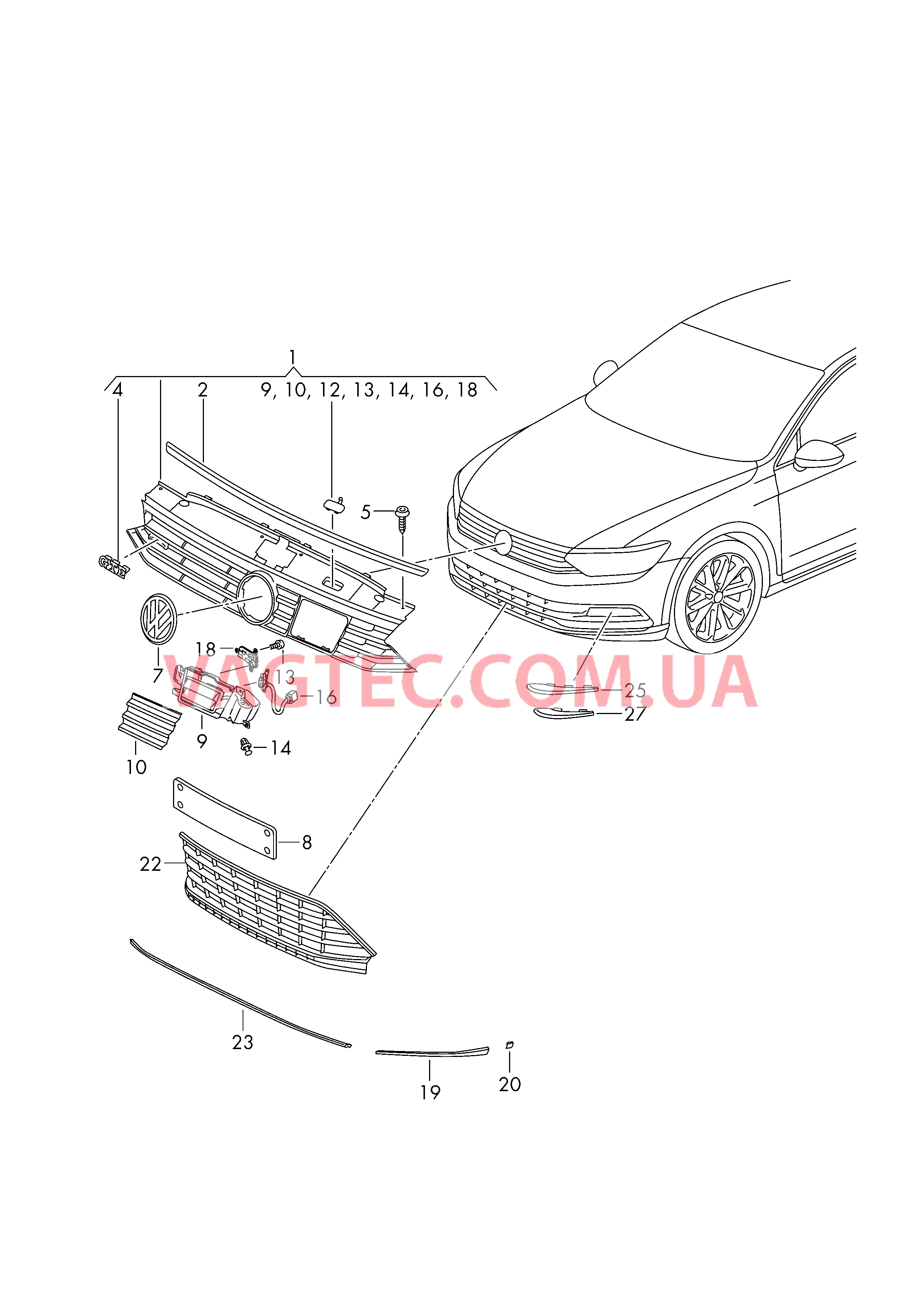 Решётка радиатора Pешетка радиатора  для VOLKSWAGEN Passat 2019-1