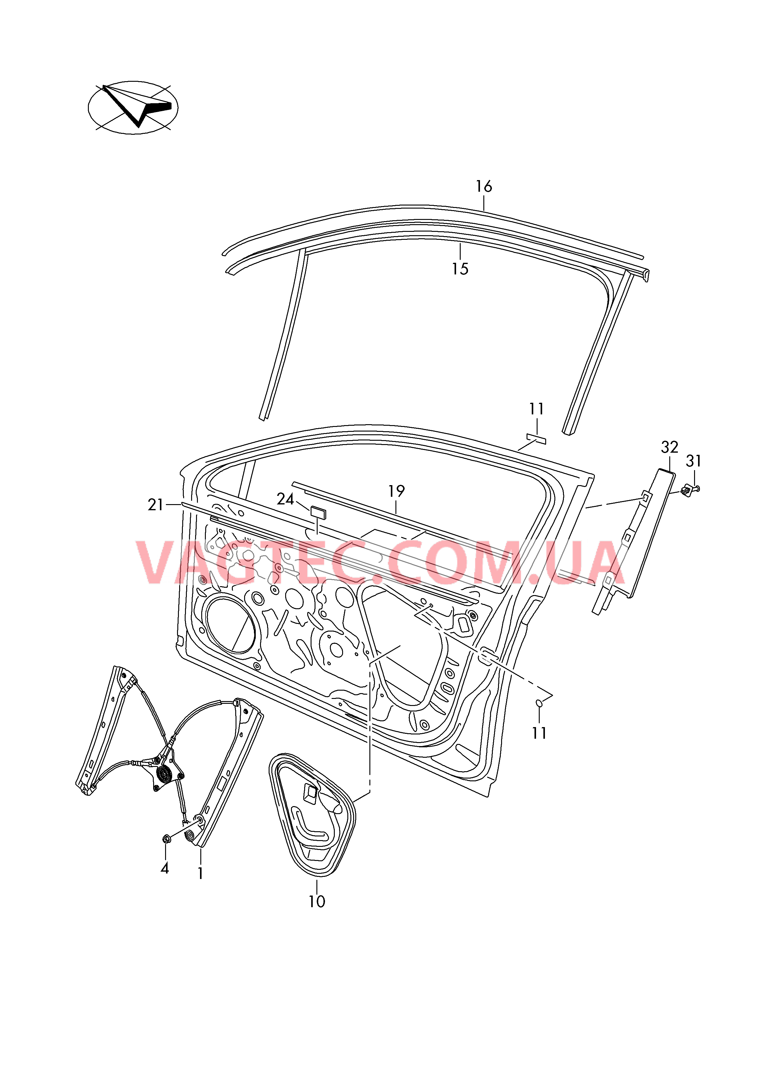 Cтеклоподъемник направляющая стекла Уплотнитель двери  для VOLKSWAGEN Passat 2016