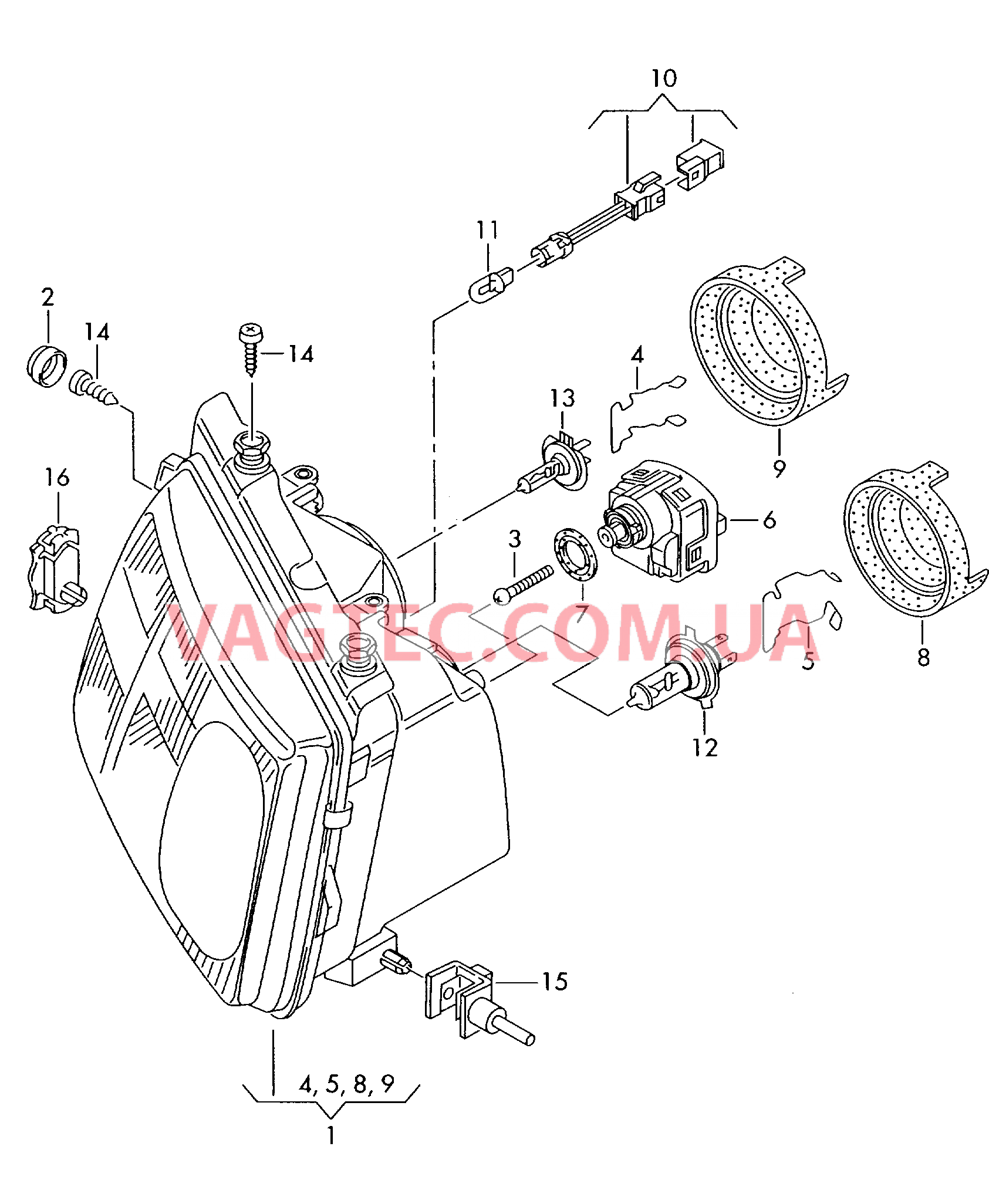 Двойная галогенная фара  для VOLKSWAGEN Passat 2000-1