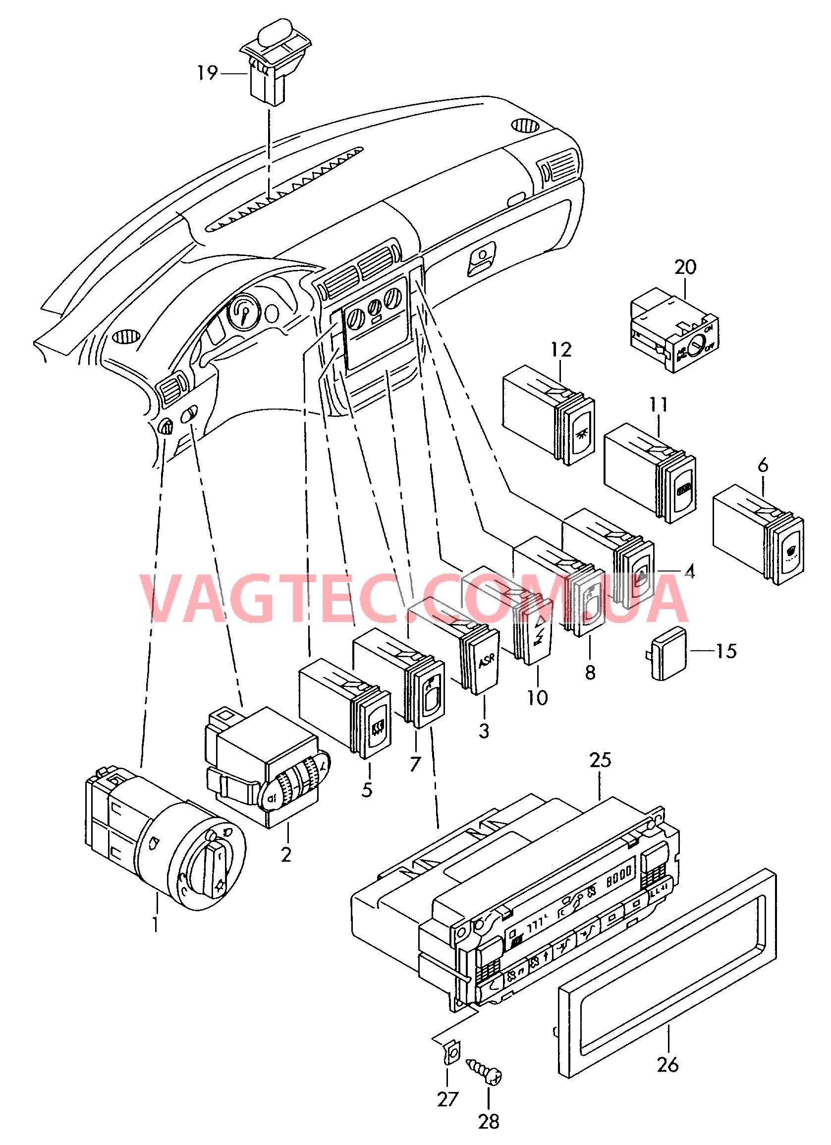 Выключатель в панели приборов БУ климатической установки  для VOLKSWAGEN Passat 2001