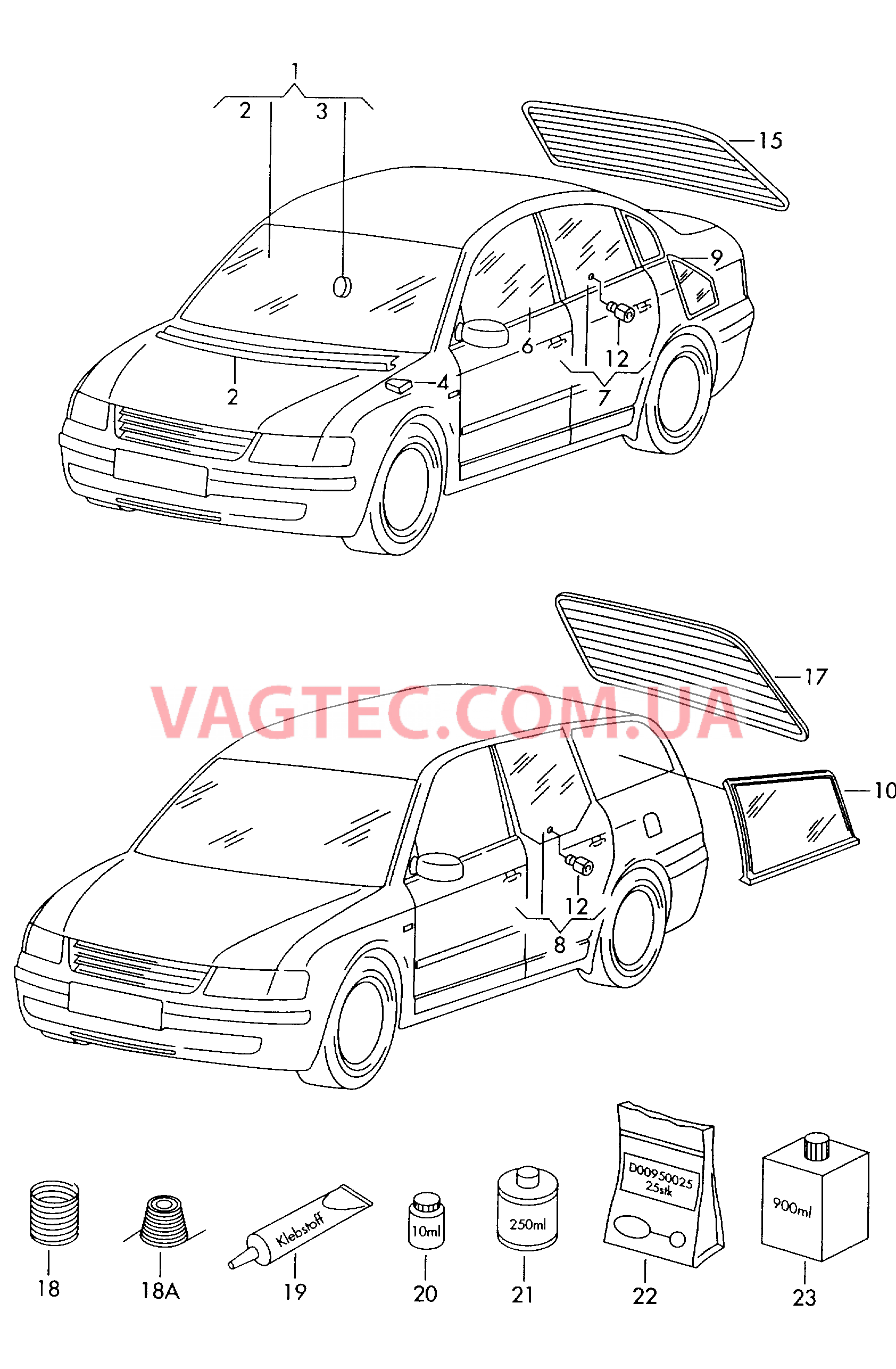 Стёкла  для VOLKSWAGEN Passat 2000-1