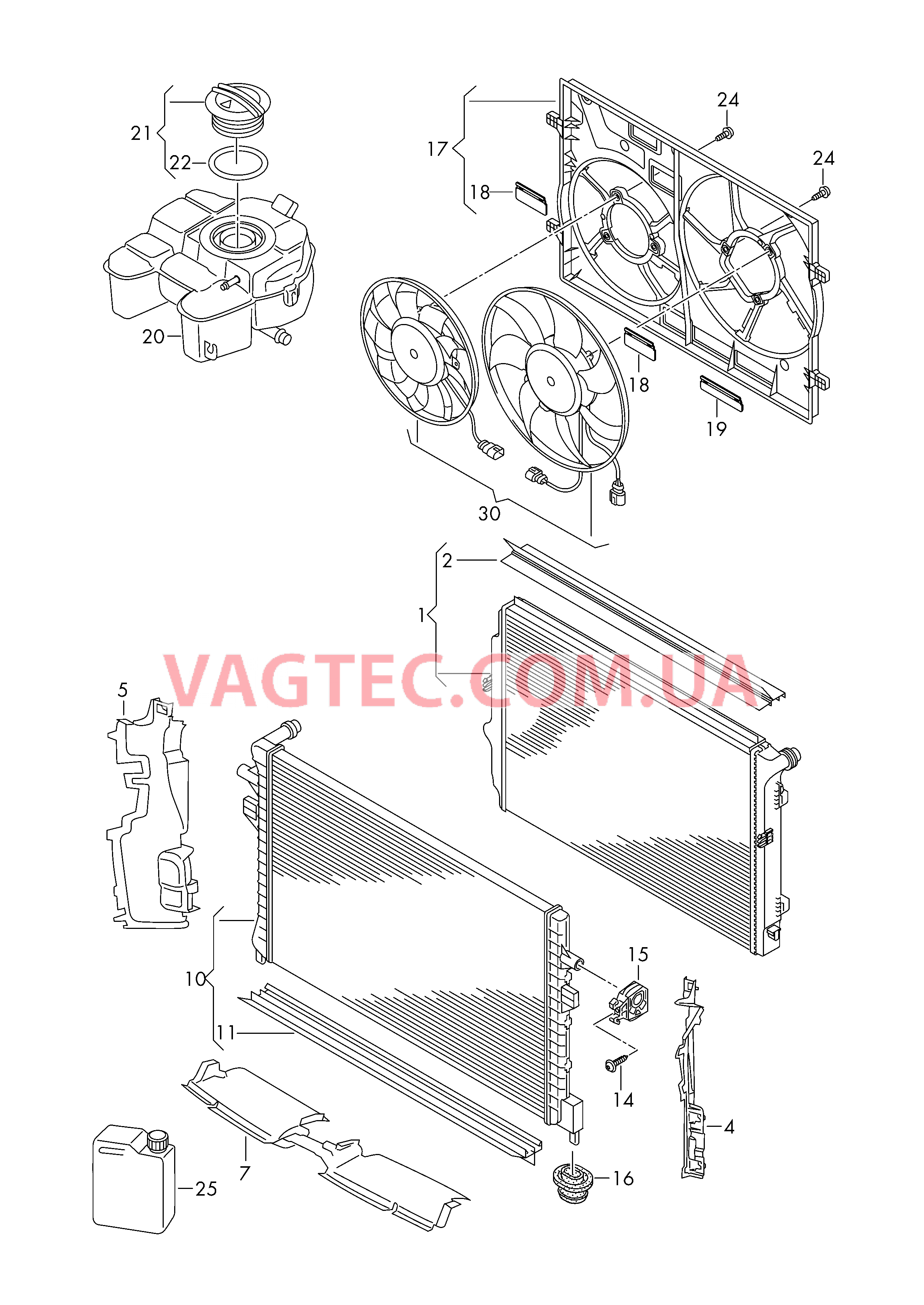 Радиатор охлаждающей жидкости Дополнительный радиатор ОЖ Расширительный бачок Рамка вентилятора  для VOLKSWAGEN Passat 2017