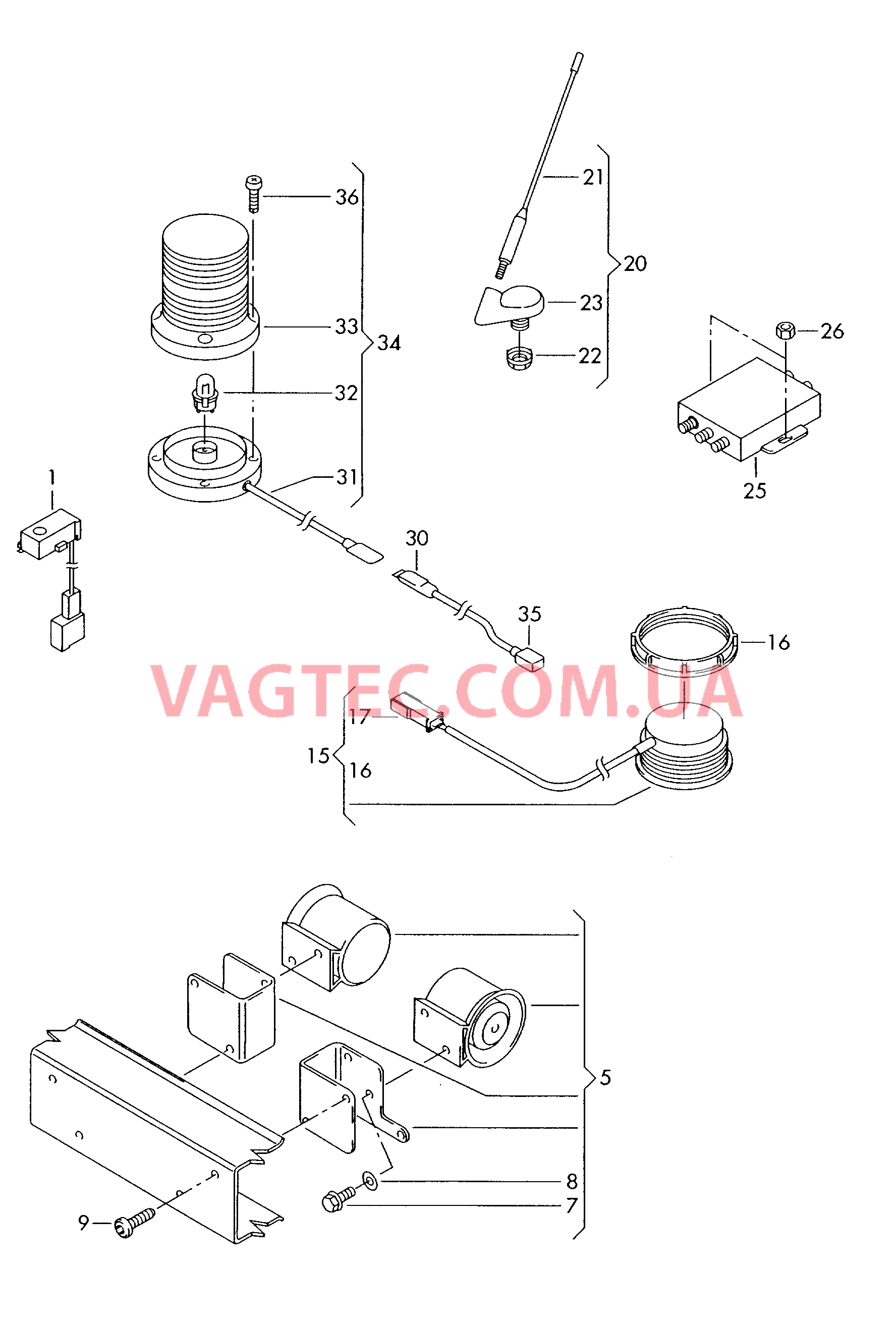 Переговорное устройство Антенна, комбиниров. для крыши Сигнал. проблесковый маячок для а/м со специальной защитой  для VOLKSWAGEN Passat 2001