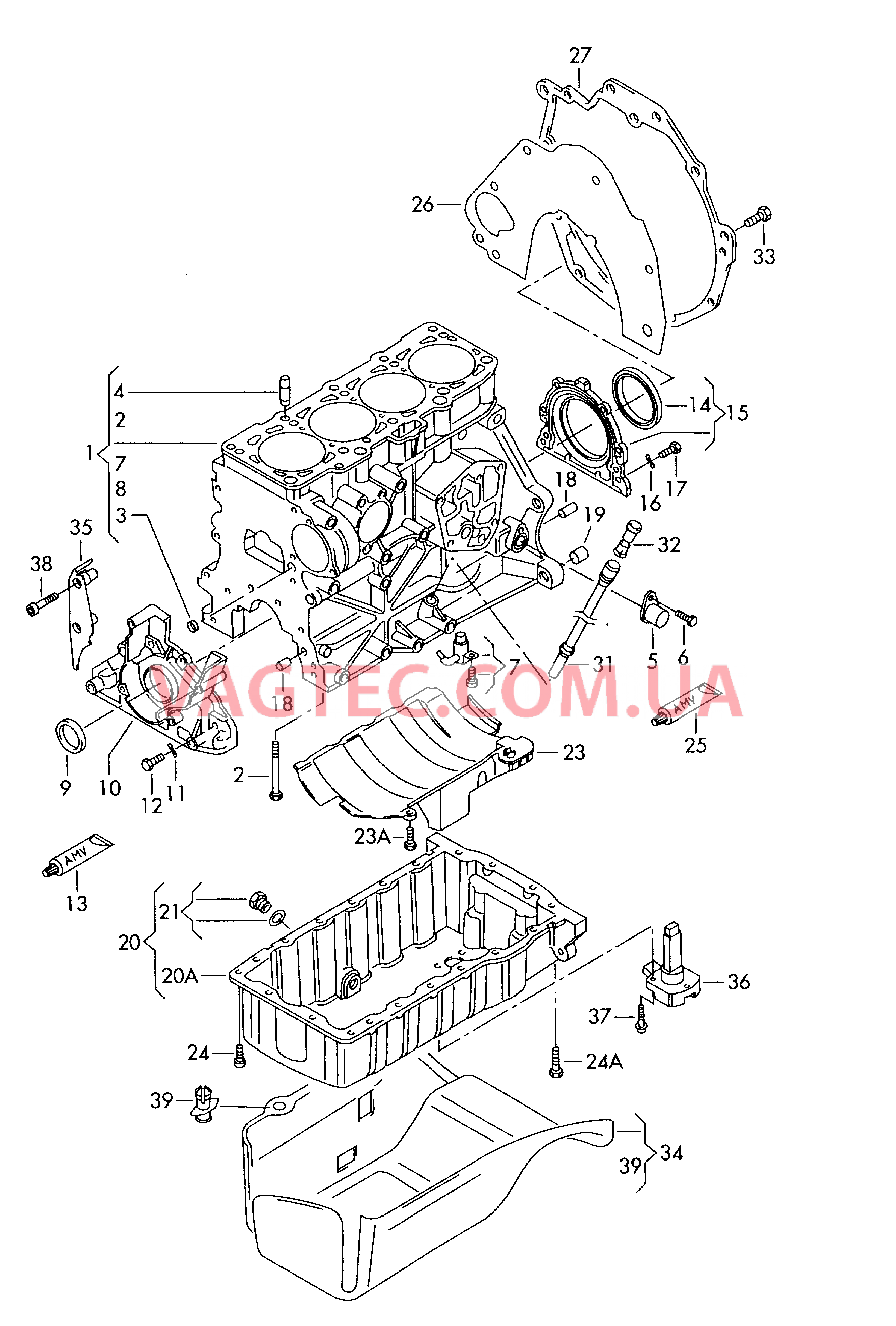 Блок цилиндров с поршнями Масляный поддон  для VOLKSWAGEN Passat 2004