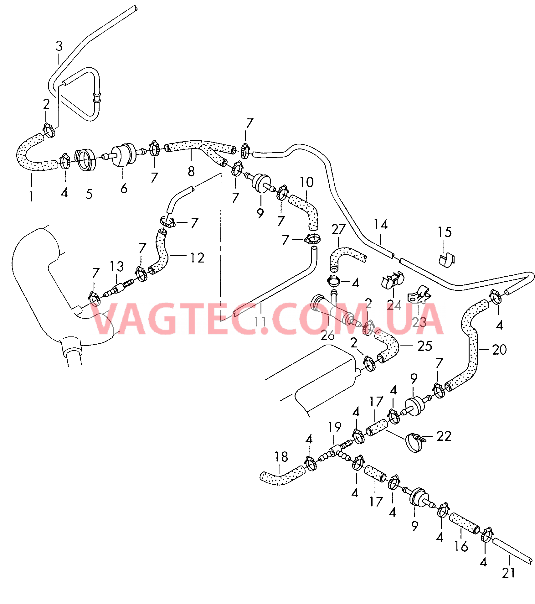 Вакуумная система Cистема улавл. паров топлива  для VOLKSWAGEN Passat 2003