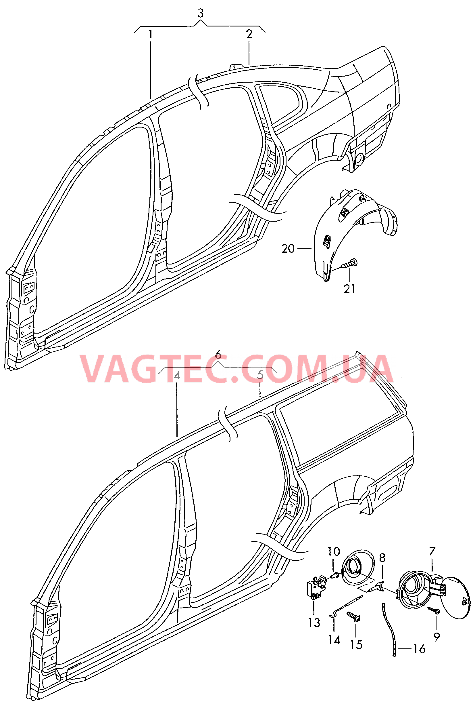 Отрезная деталь каркас боковины  Крышка лючка залив. горловины  для VOLKSWAGEN Passat 2001