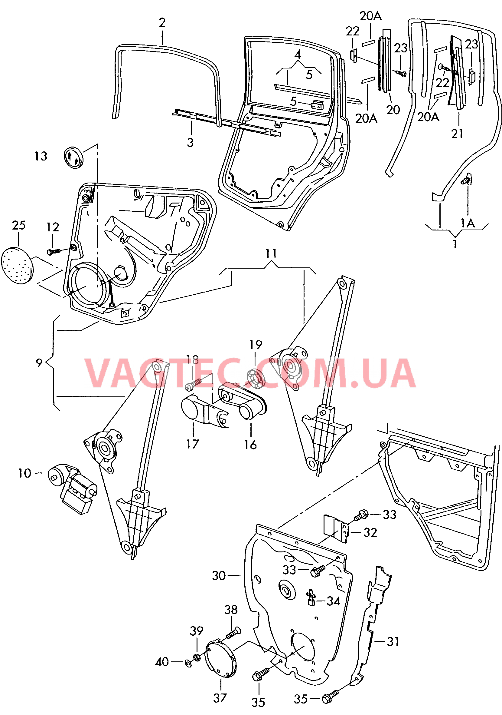 Cтеклоподъемник, направляющие, уплотнитель для двери  для VOLKSWAGEN Passat 2004