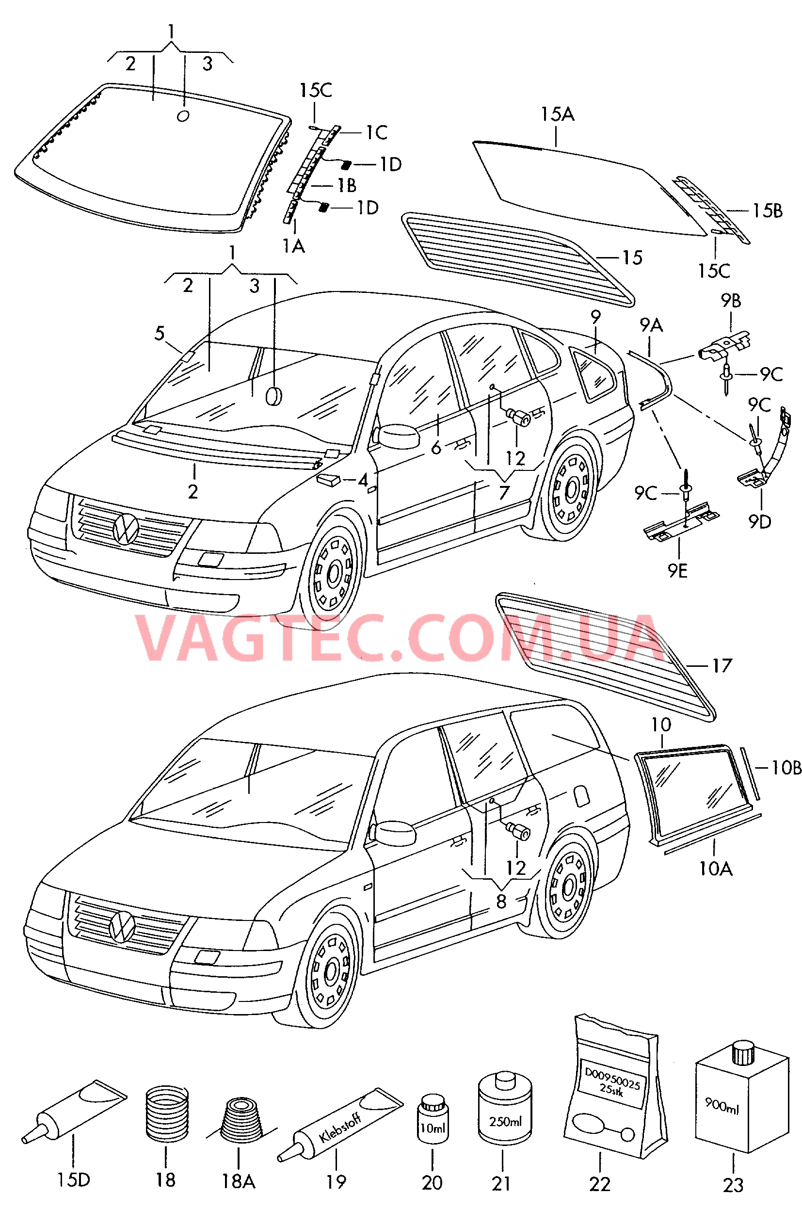 Стёкла  для VOLKSWAGEN Passat 2004