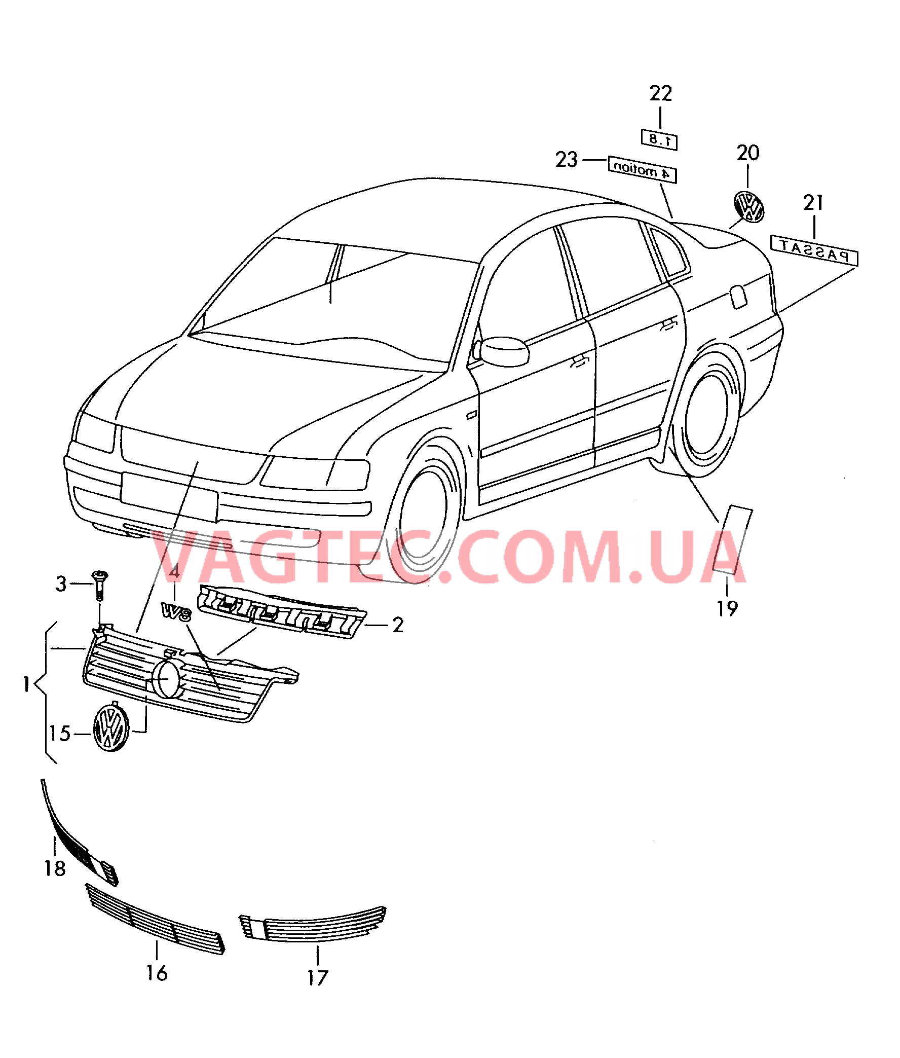 Решётка радиатора Надписи  для VOLKSWAGEN Passat 2004