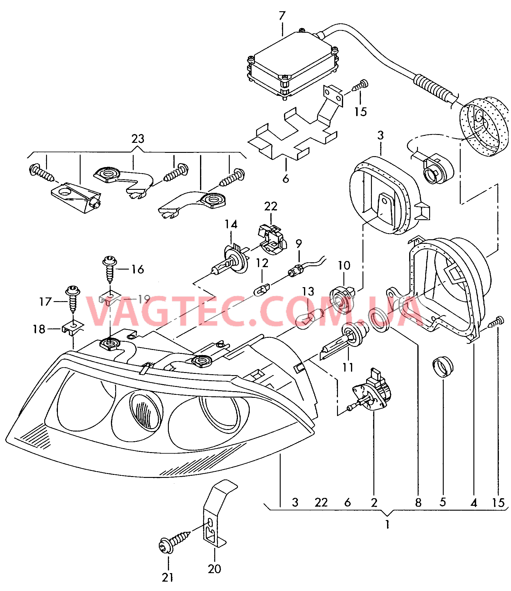 Двойная галогенная фара для газоразрядных ламп  для VOLKSWAGEN Passat 2001