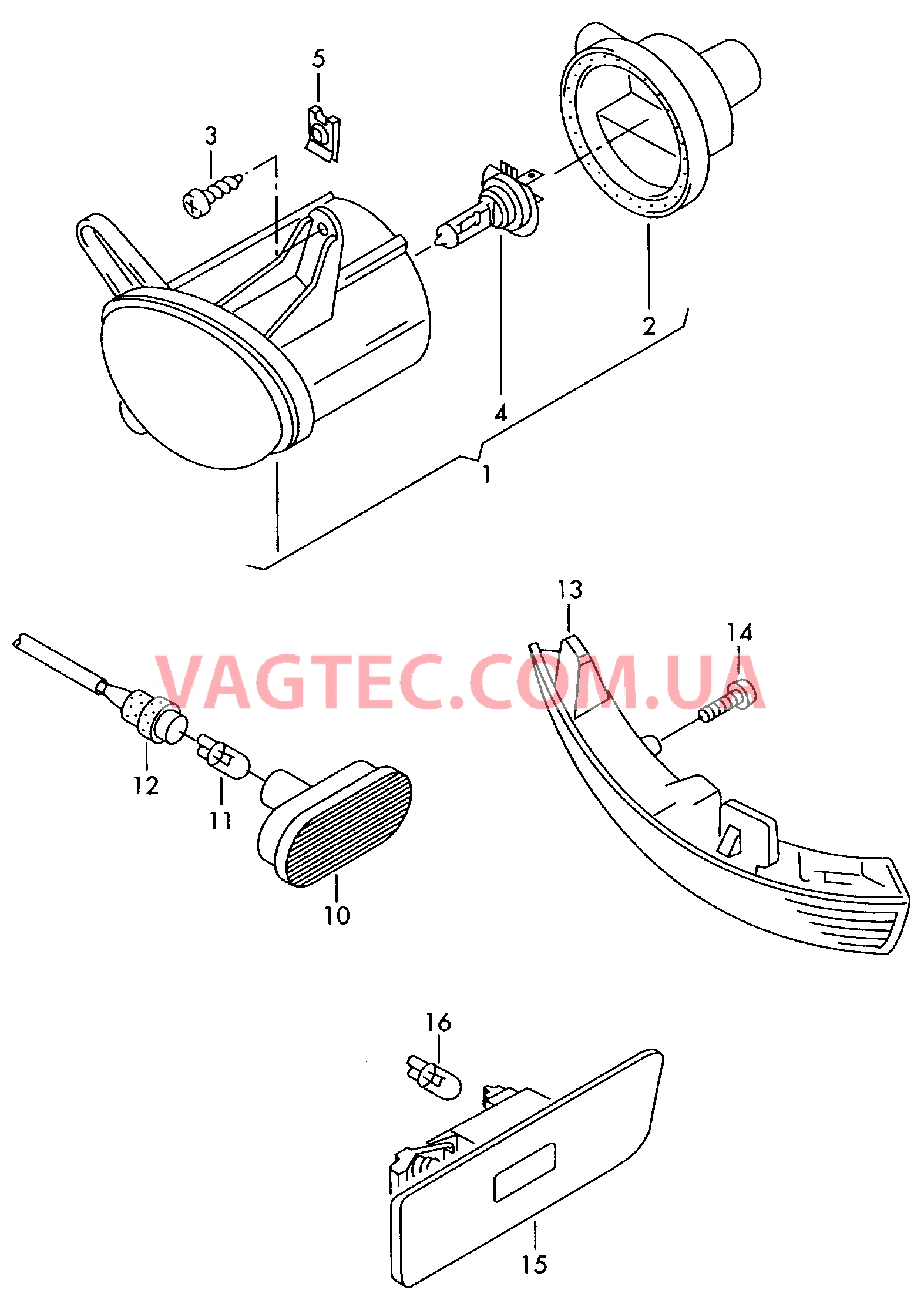 Галоген. противотуманная фара Фонарь указателя поворота Фонарь, боковой  для VOLKSWAGEN Passat 2003