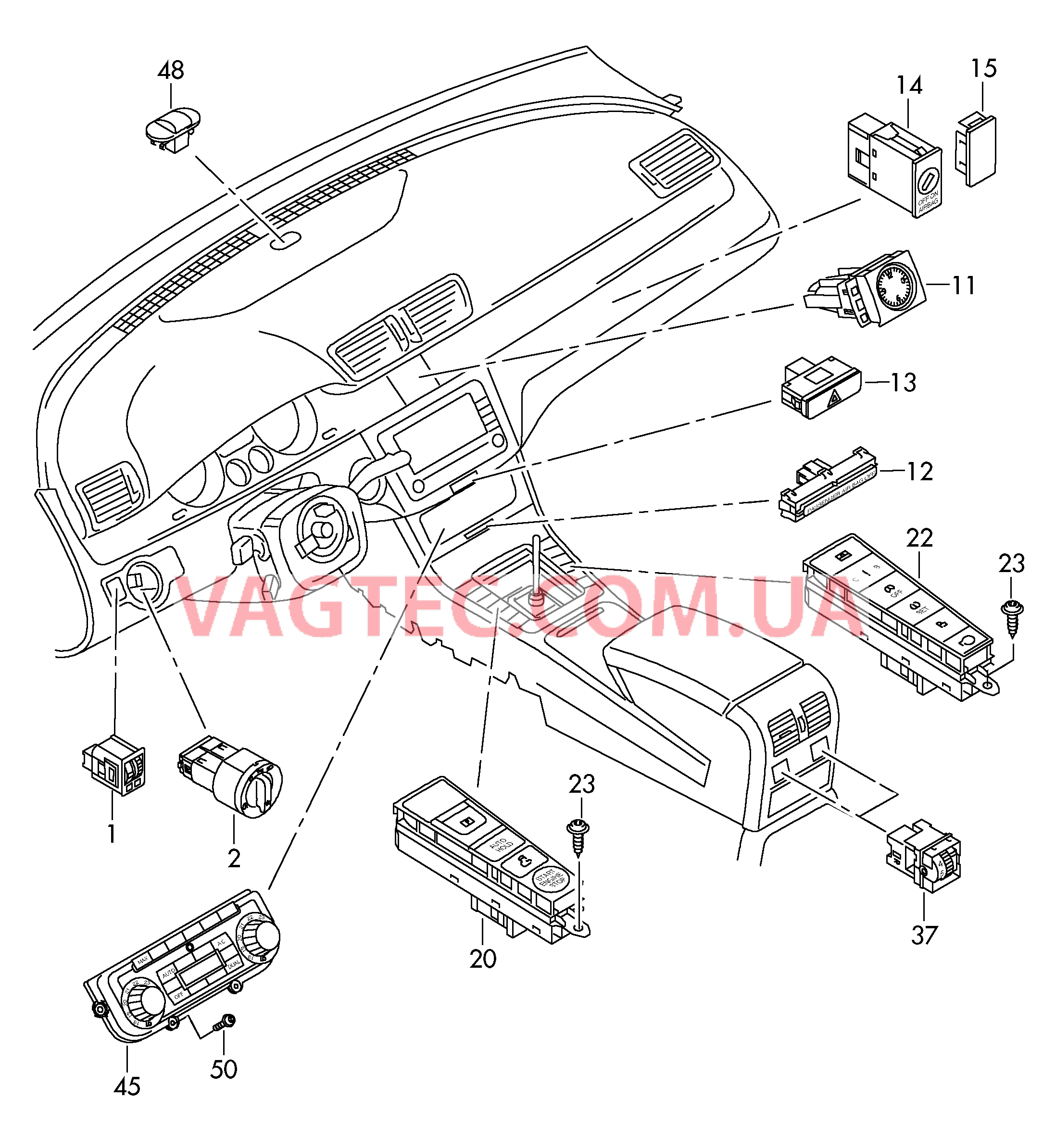 Выключатель света Выключатель в панели приборов Выключатель в централ. консоли Панель управления и индикации БУ климатической установки с электронным управлением  для VOLKSWAGEN Passat 2015-1