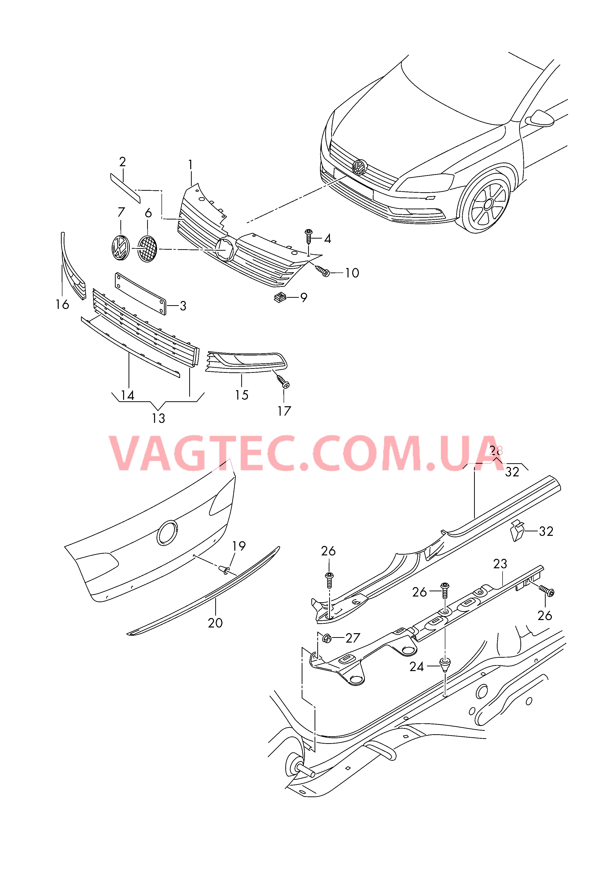 Решётка радиатора Решетка радиатора Декор. накладка крышки багажн. Накладка порога  для VOLKSWAGEN Passat 2015-1