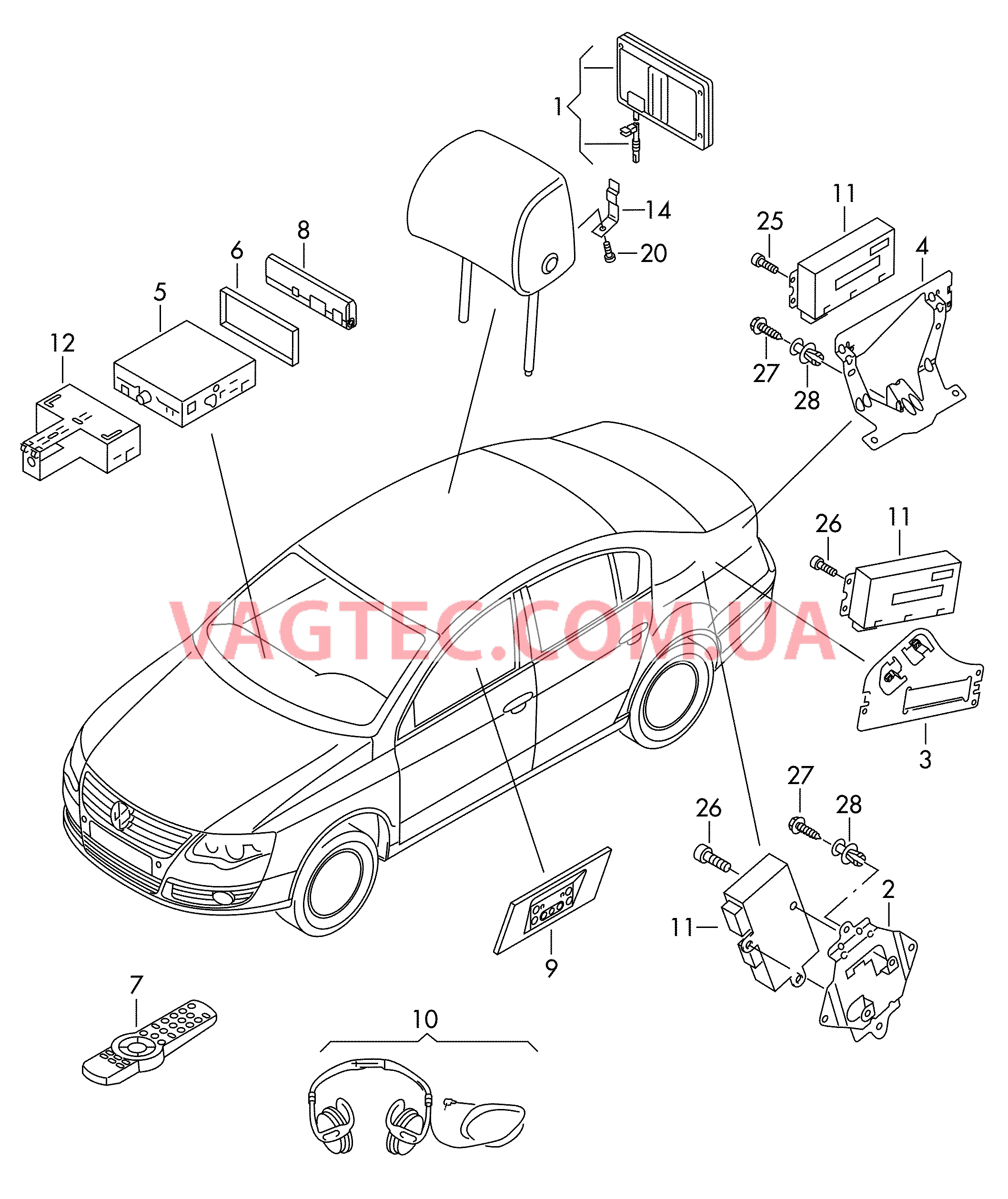 Электродетали для оснащения мультимедийным оборудовованием  для VOLKSWAGEN Passat 2008