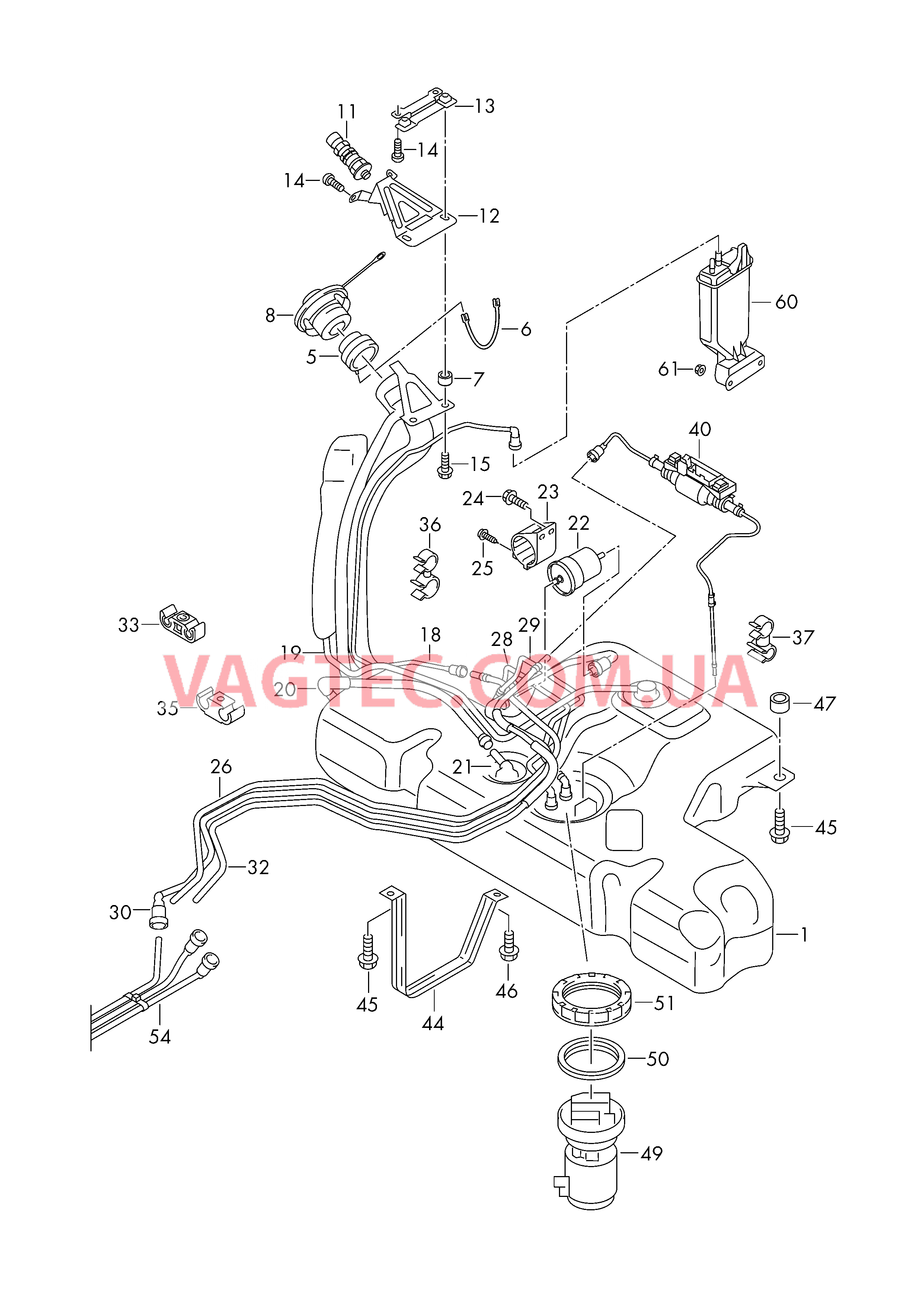 Топливный бак с навесными деталями  для а/м, работающих на природном газе  Топливопровод с вент. трубопроводом  для VOLKSWAGEN Passat 2014-1
