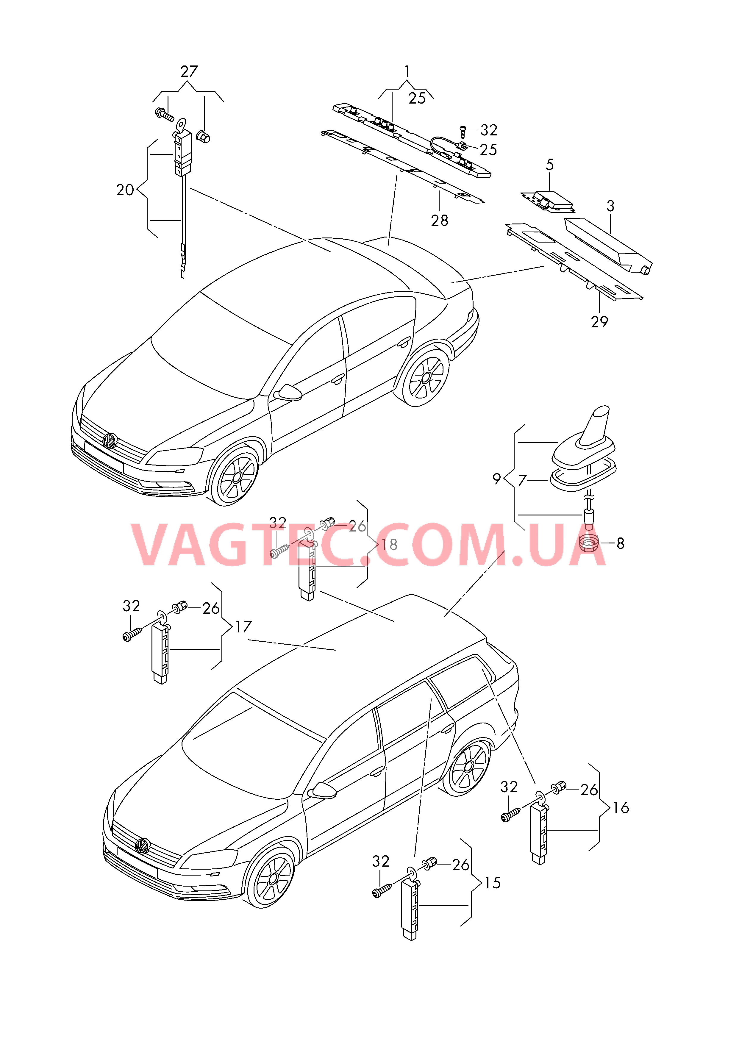 Антенна Антенна для крыши Усилитель антенны  для VOLKSWAGEN Passat 2011-1