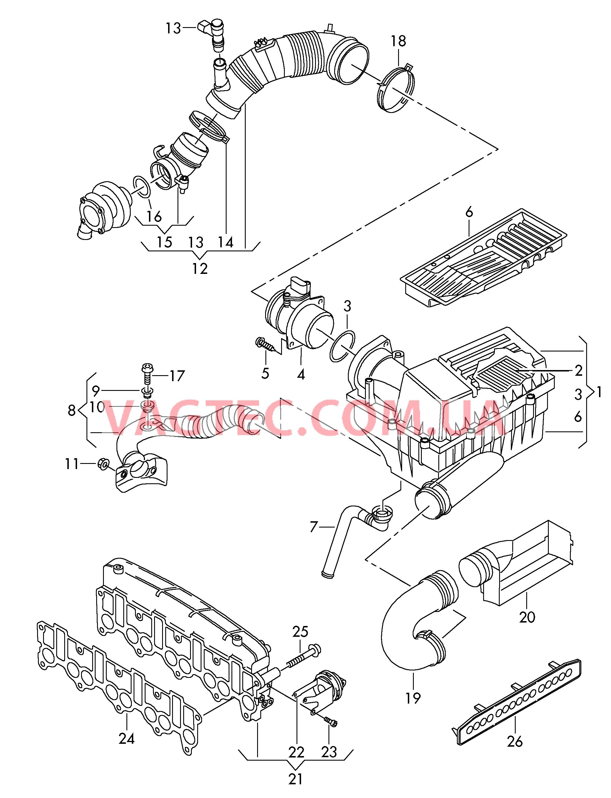 Патрубок впускного тракта Возд. фильтр с сопутств. деталями  для VOLKSWAGEN Passat 2010