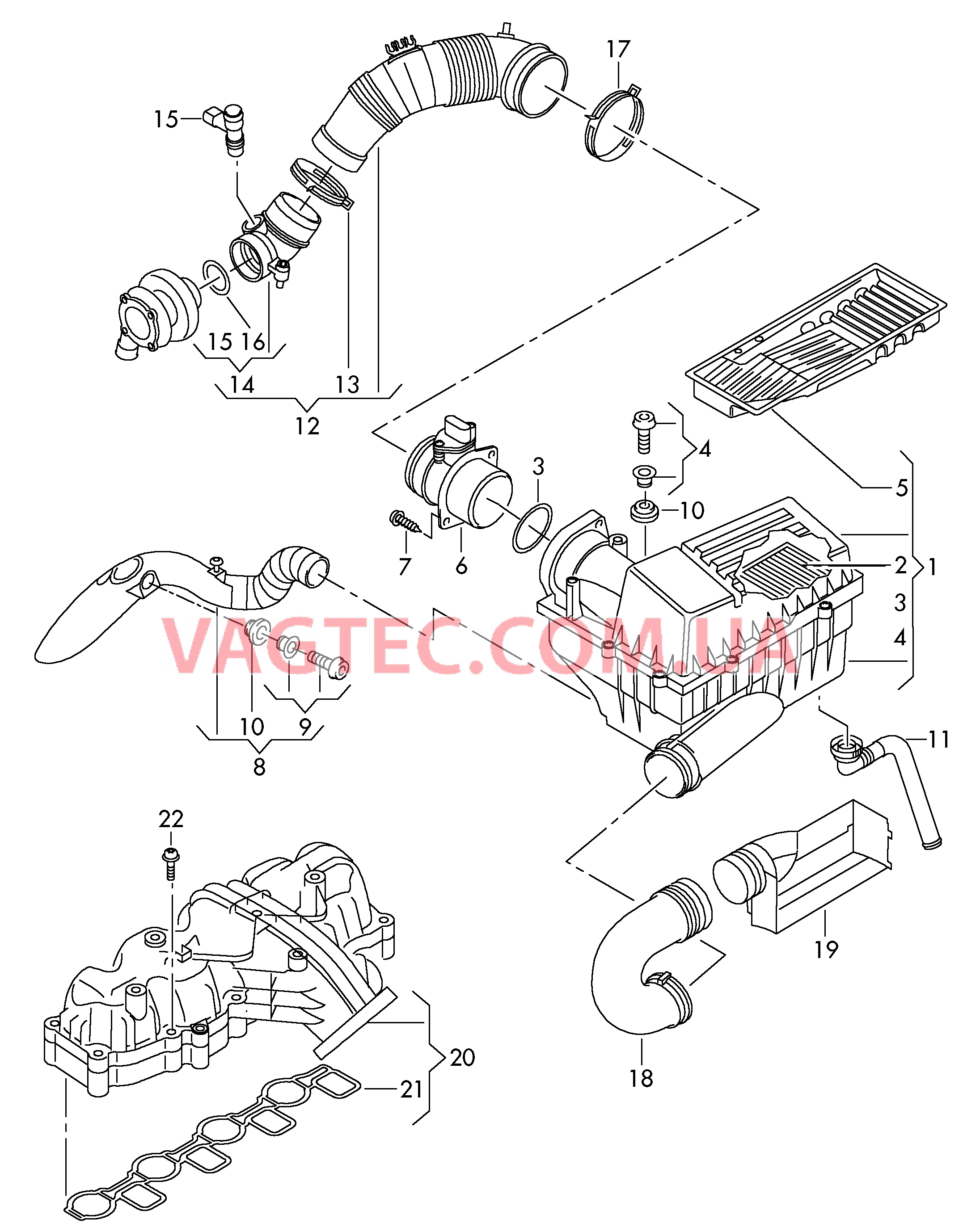 Возд. фильтр с сопутств. деталями  Патрубок впускного тракта  для VOLKSWAGEN Passat 2015