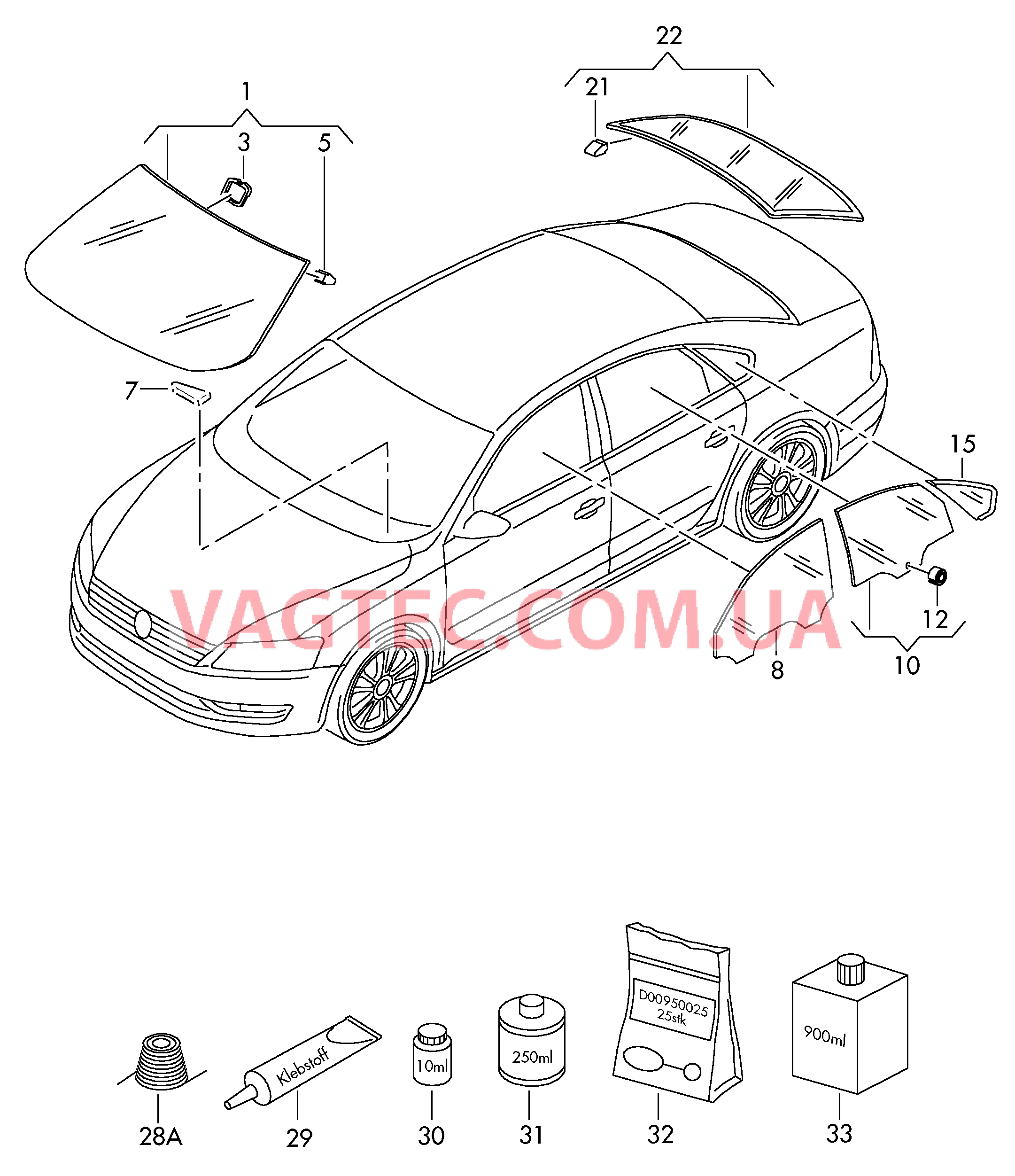 Стёкла  для VOLKSWAGEN Passat 2013