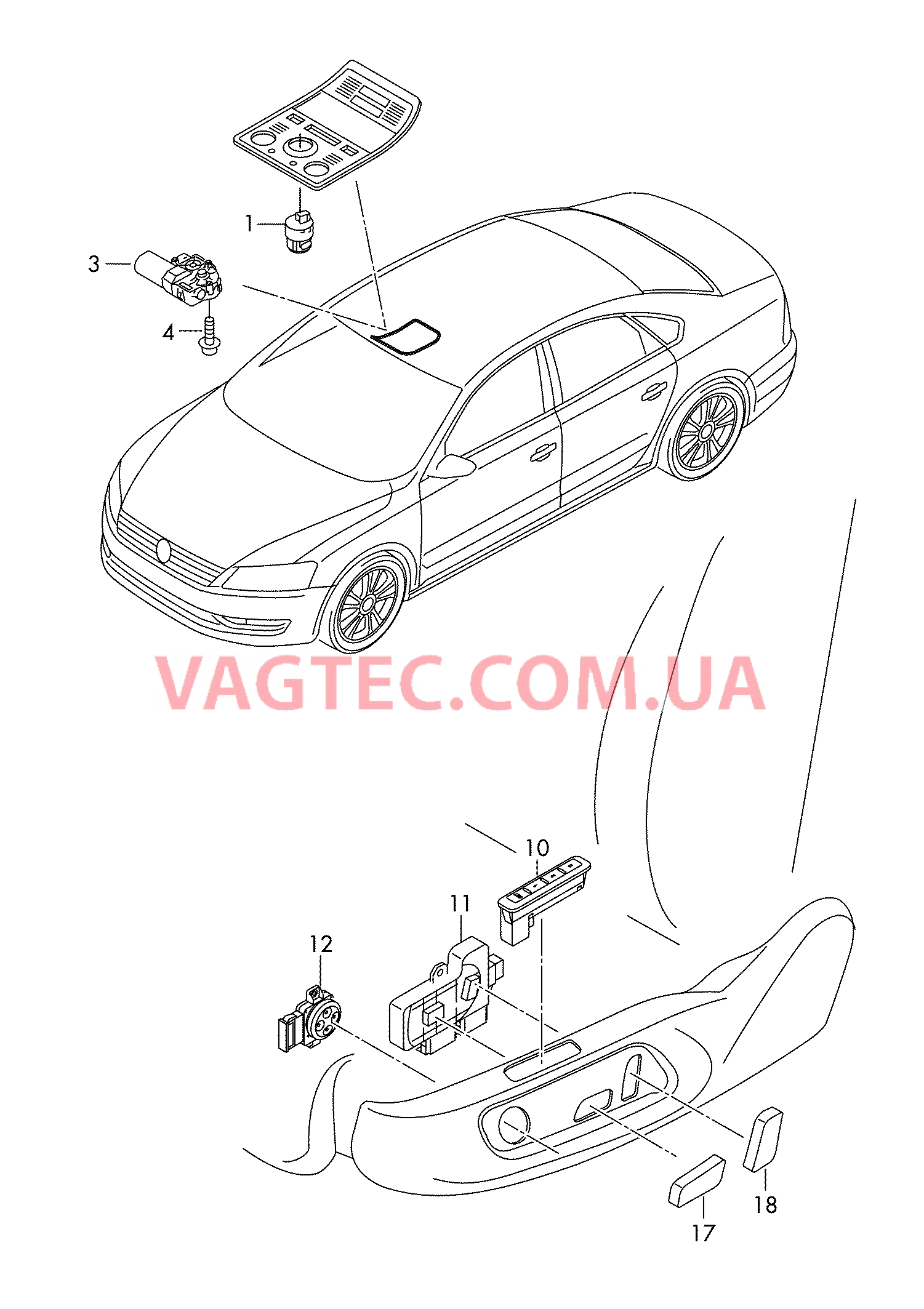 Выключатель на крыше Мотор привода люка Выкл-тель регулир-ки положения сиденья и спинки  для VOLKSWAGEN Passat 2015