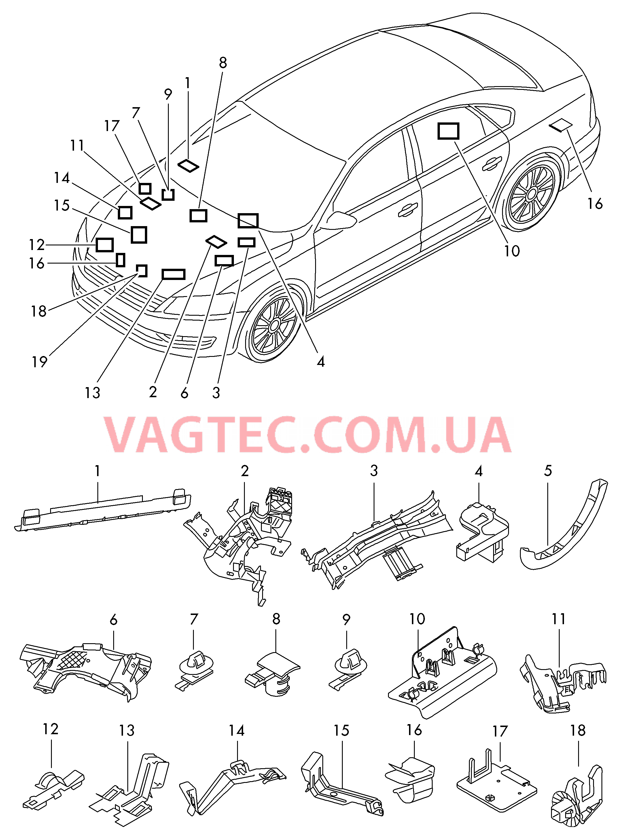 Крепеж кабеля Центральный жгут  для VOLKSWAGEN Passat 2013