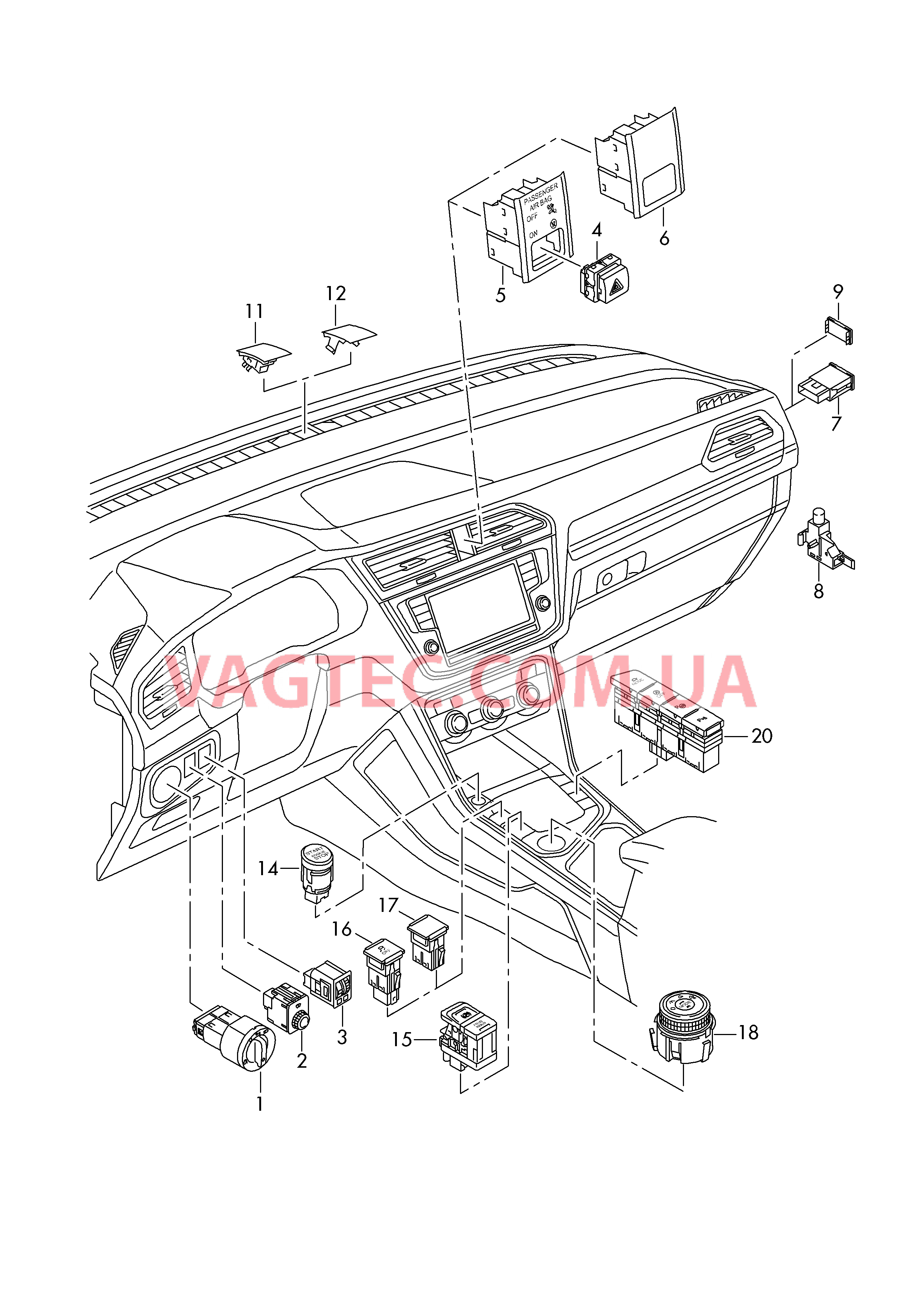 Выключатель света Клавиша на передней панели Фотодатчик интенсивности солнечного излучения  Клавиша на центральной консоли Панель управления с кнопками  для VOLKSWAGEN TIGL 2018