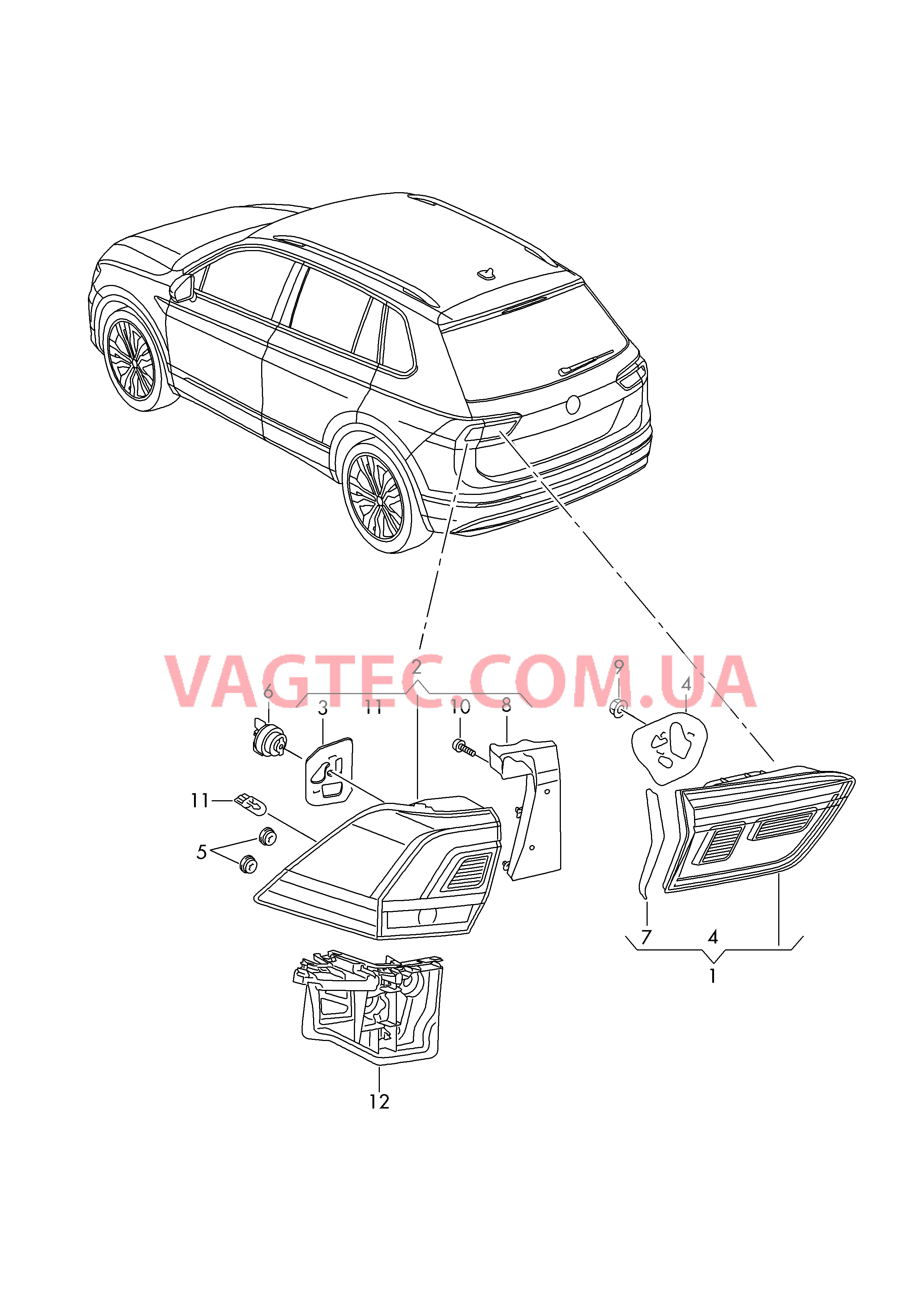 Светодиодный задний фонарь  для VOLKSWAGEN Tiguan 2019