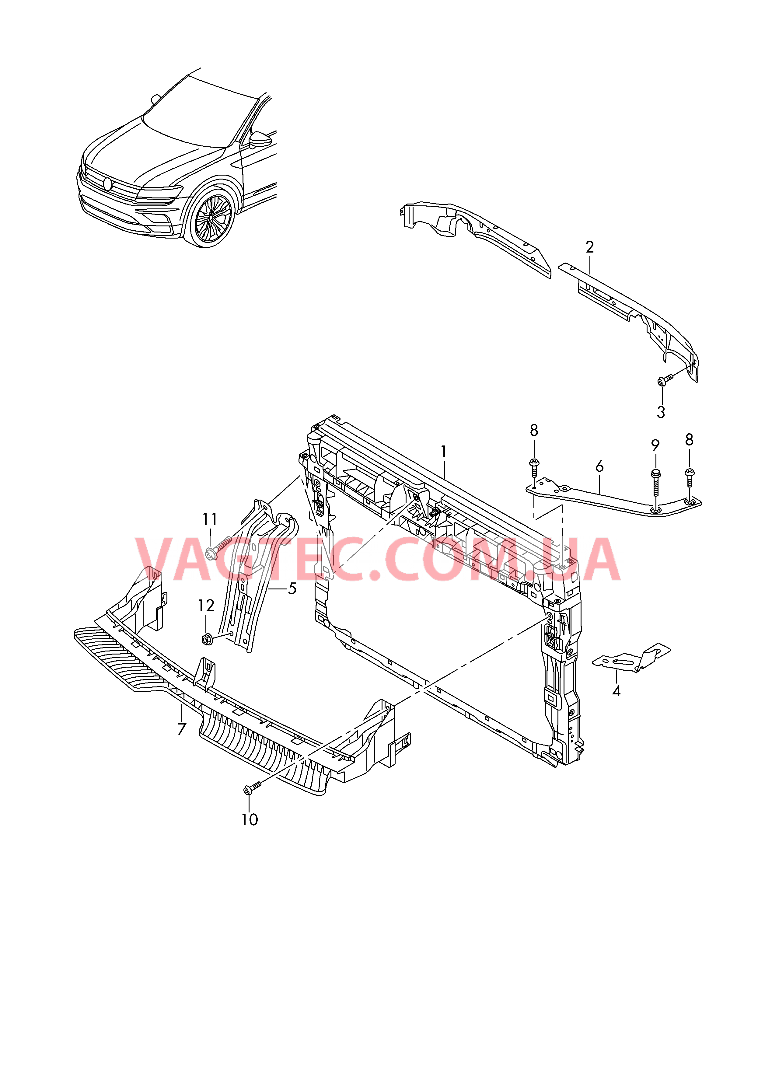 Передняя несущая панель с креплением для радиатора ОЖ  для VOLKSWAGEN Tiguan 2019
