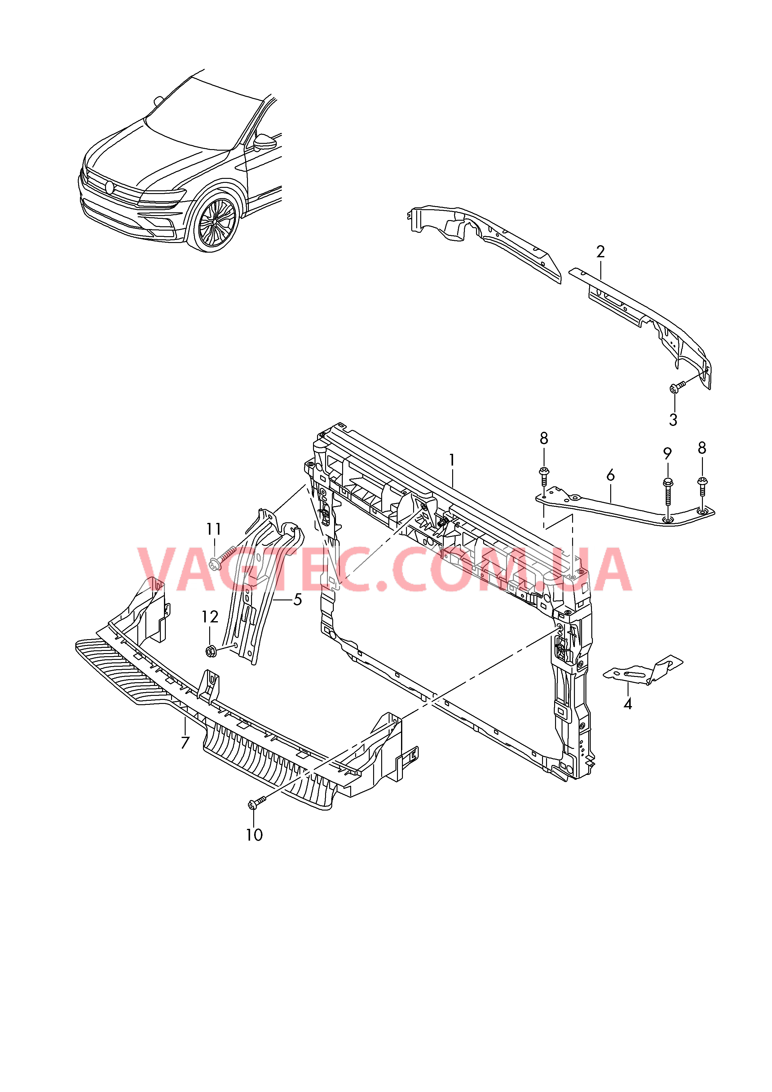 Передняя несущая панель с креплением для радиатора ОЖ  для VOLKSWAGEN TIGL 2018