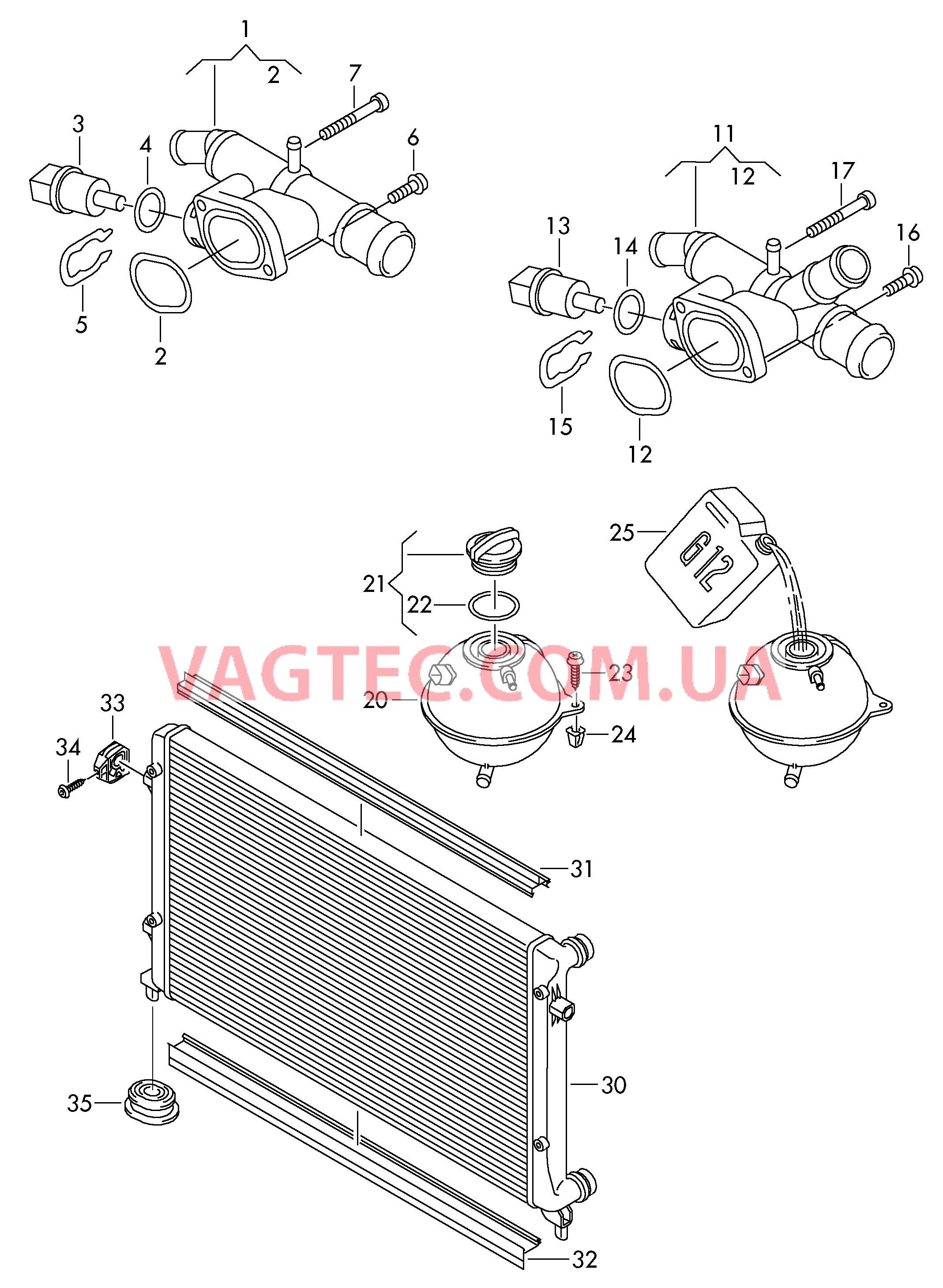 Фланец, Бачок компенсационный, Радиатор охлаждающей жидкости для VW TIGUAN   для VOLKSWAGEN Tiguan 2008