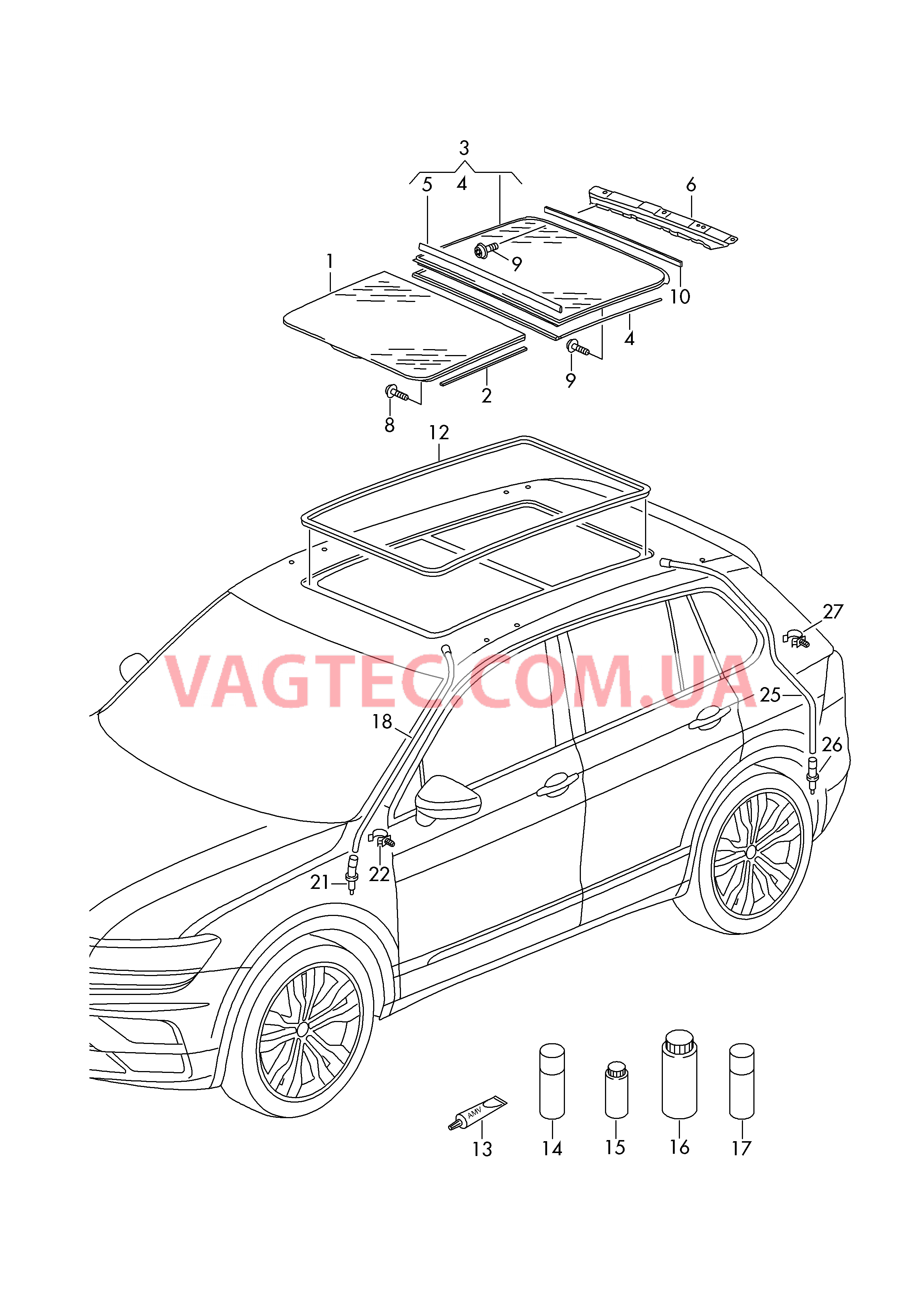 Купить Панорамная стеклянная крыша Cтекл. панель люка с уплотнит. Шланг для  стока воды TIGL VOLKSWAGEN 2019 года. Купить оригинальные детали TIGL  VOLKSWAGEN 2019 года | VAGTEC.COM.UA