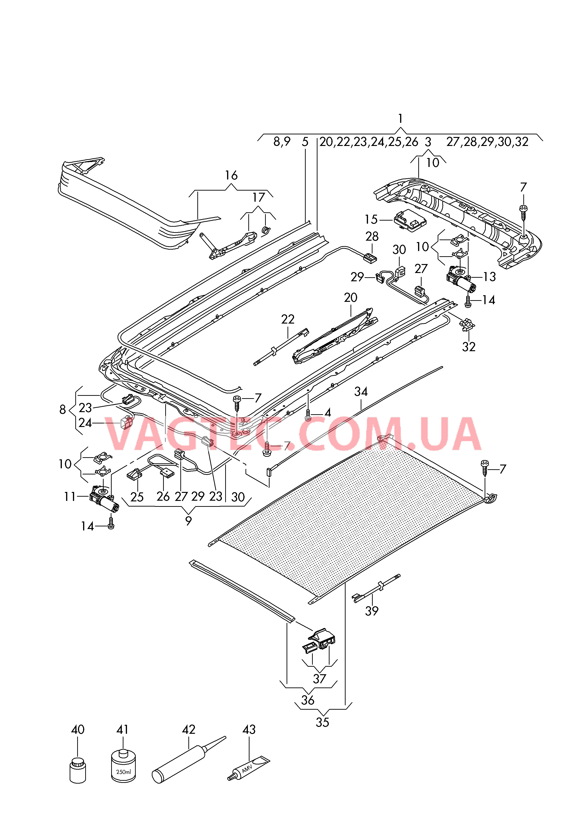 Купить Панорамная стеклянная крыша Механизм для сдвига и поднятия  панорамного стеклянного люка Шторка солнцезащитная Tiguan VOLKSWAGEN 2017-1  года. Купить оригинальные детали Tiguan VOLKSWAGEN 2017-1 года |  VAGTEC.COM.UA
