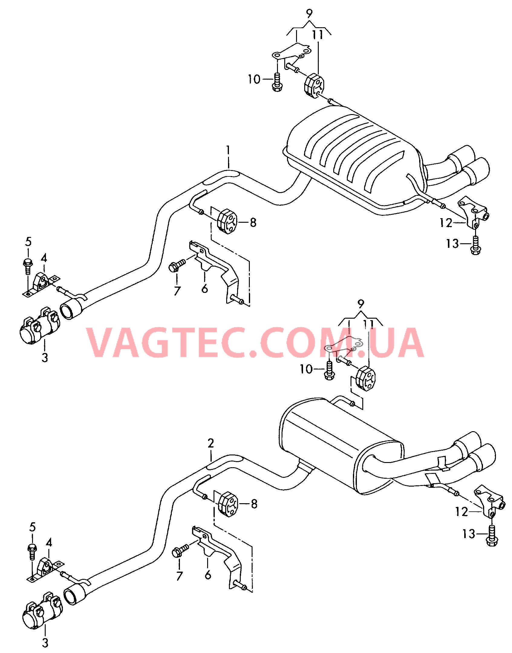 Пром. труба с задним глушителем   D -    MJ 2011>> для VOLKSWAGEN Tiguan 2011