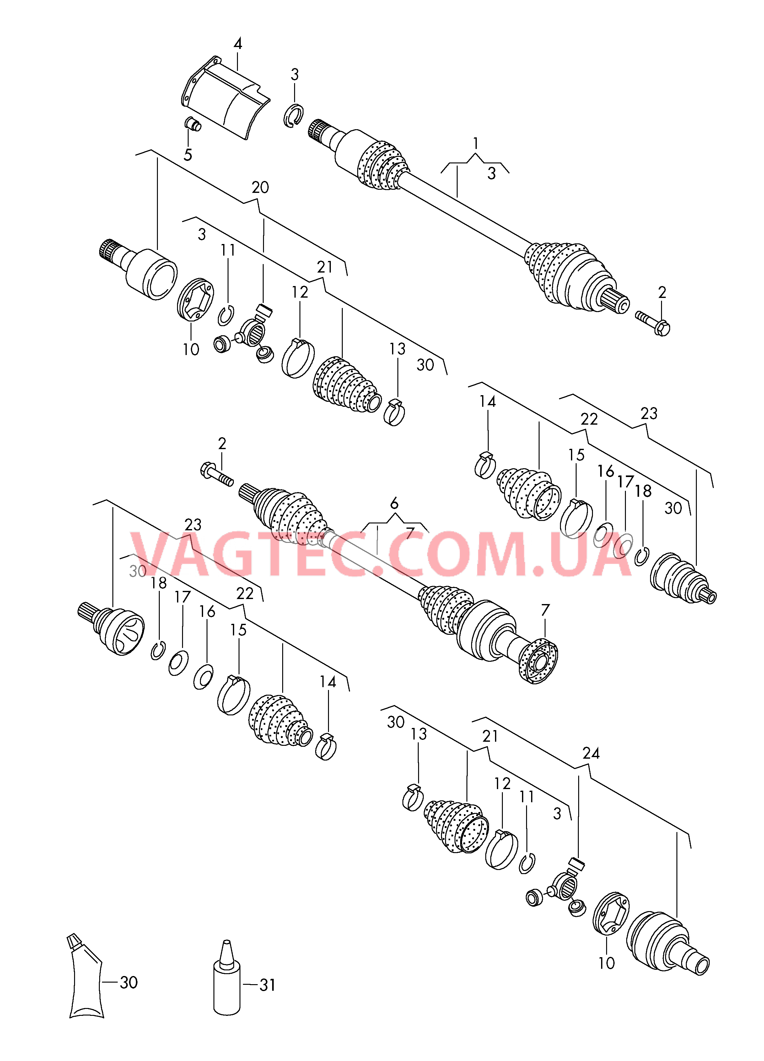 Приводной вал для 6-ступенчатой АКП  для VOLKSWAGEN Tiguan 2008