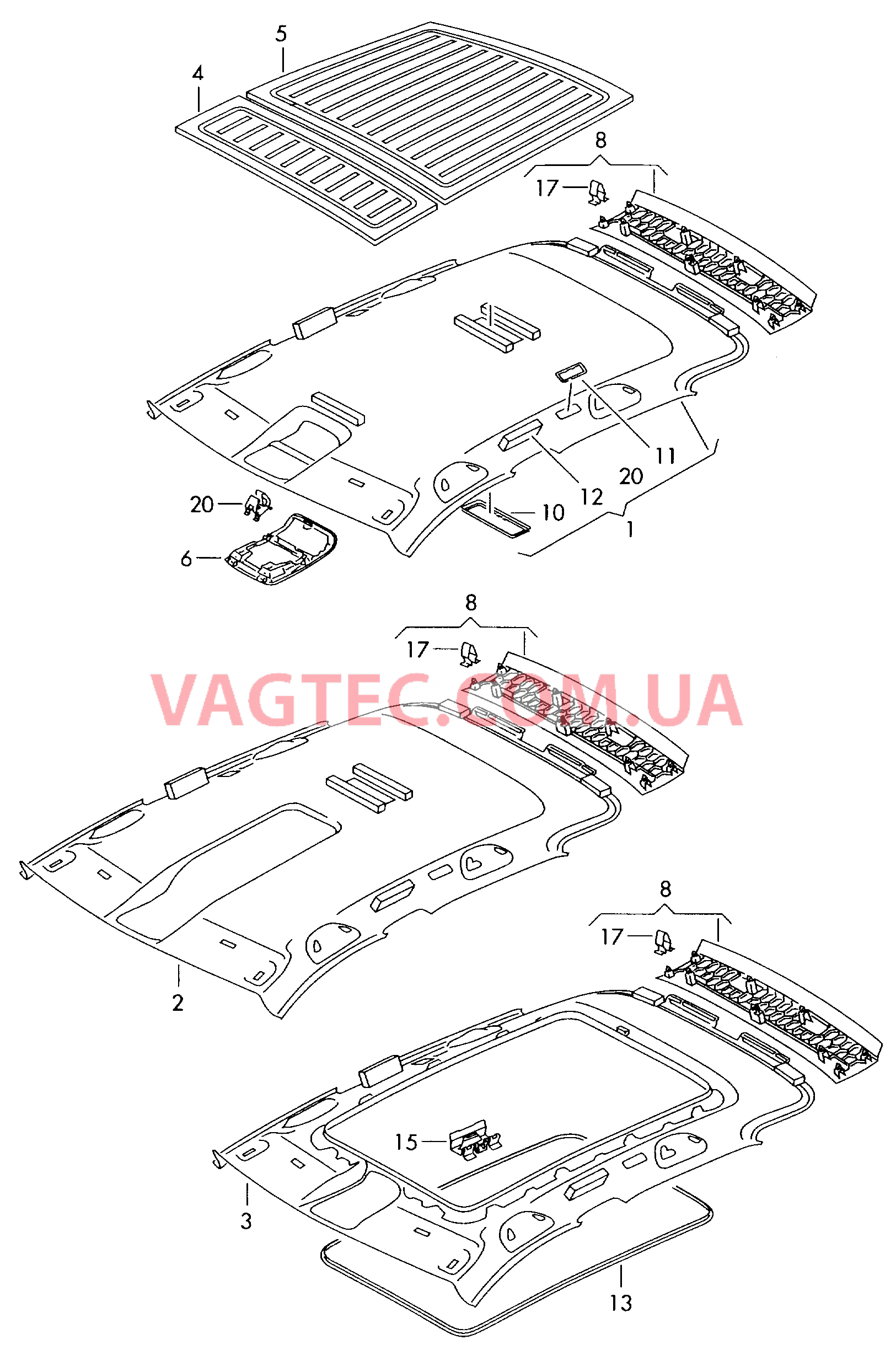 Формованная панель потолка Накладка, концевая   D             >> - 25.05.2008 для VOLKSWAGEN Tiguan 2011