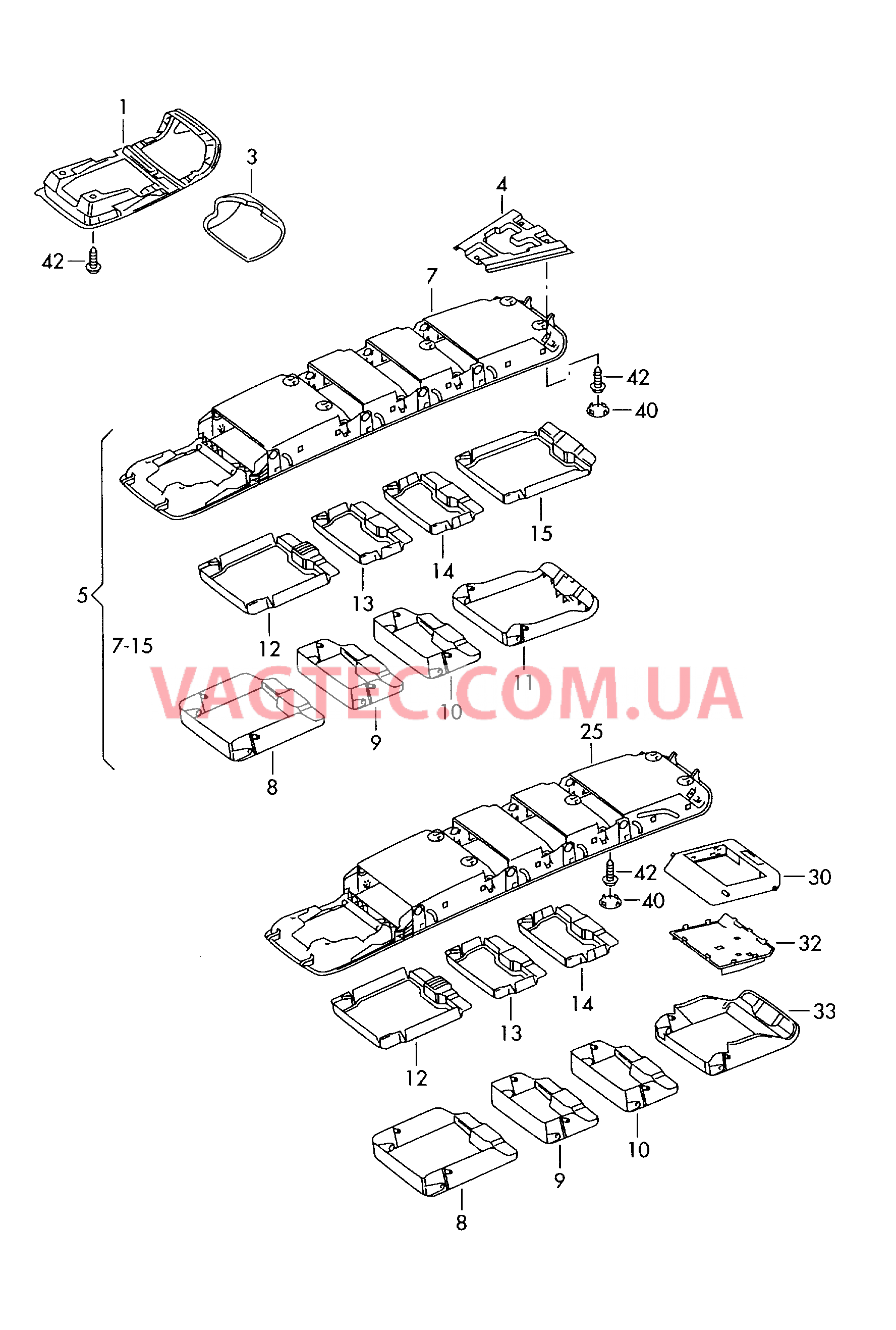 Потолочн.консоль с вещ.отсеком Крепёжные детали  для VOLKSWAGEN Golf.Plus 2014