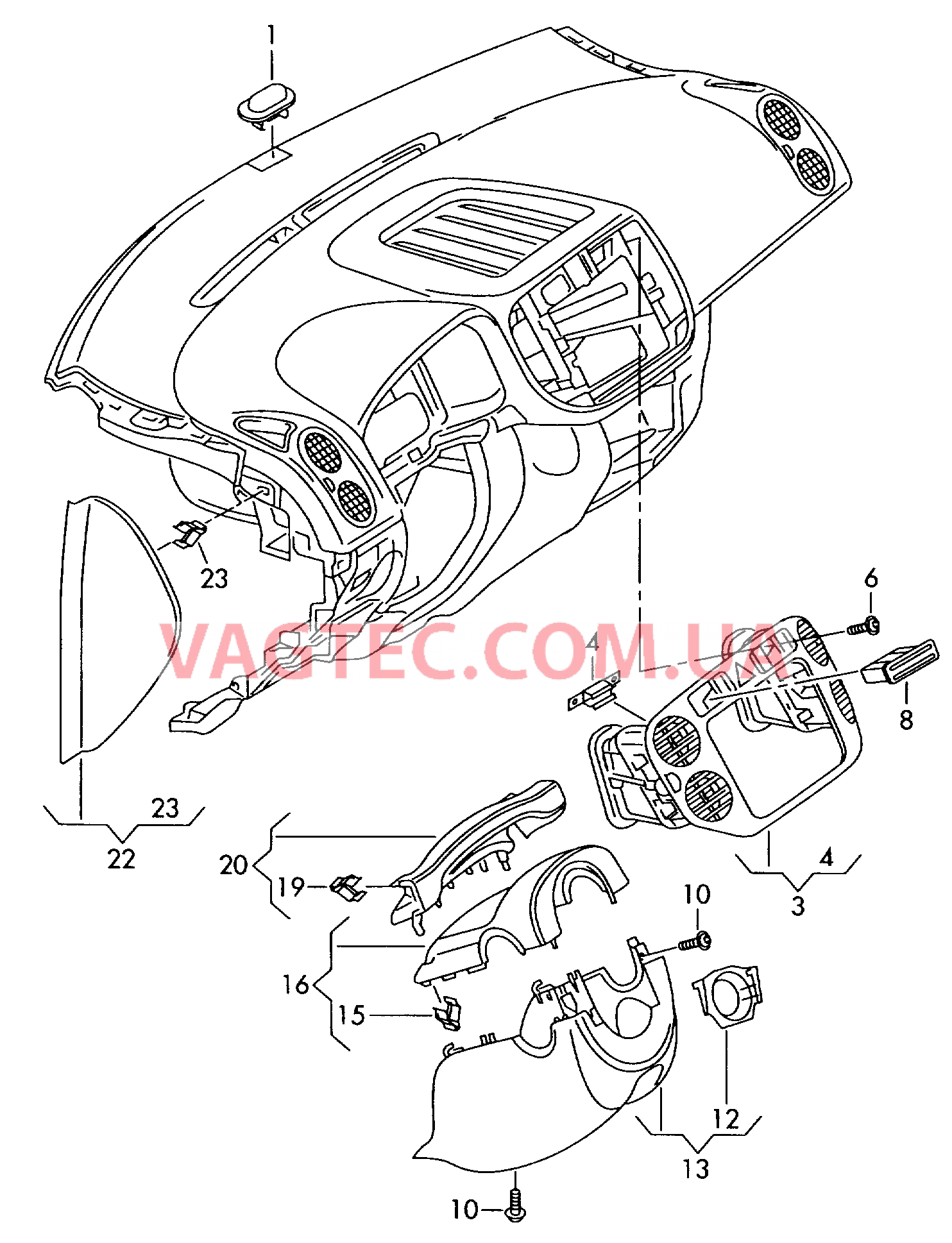 Детали, встроен. в пан. приб.  для VOLKSWAGEN Tiguan 2010