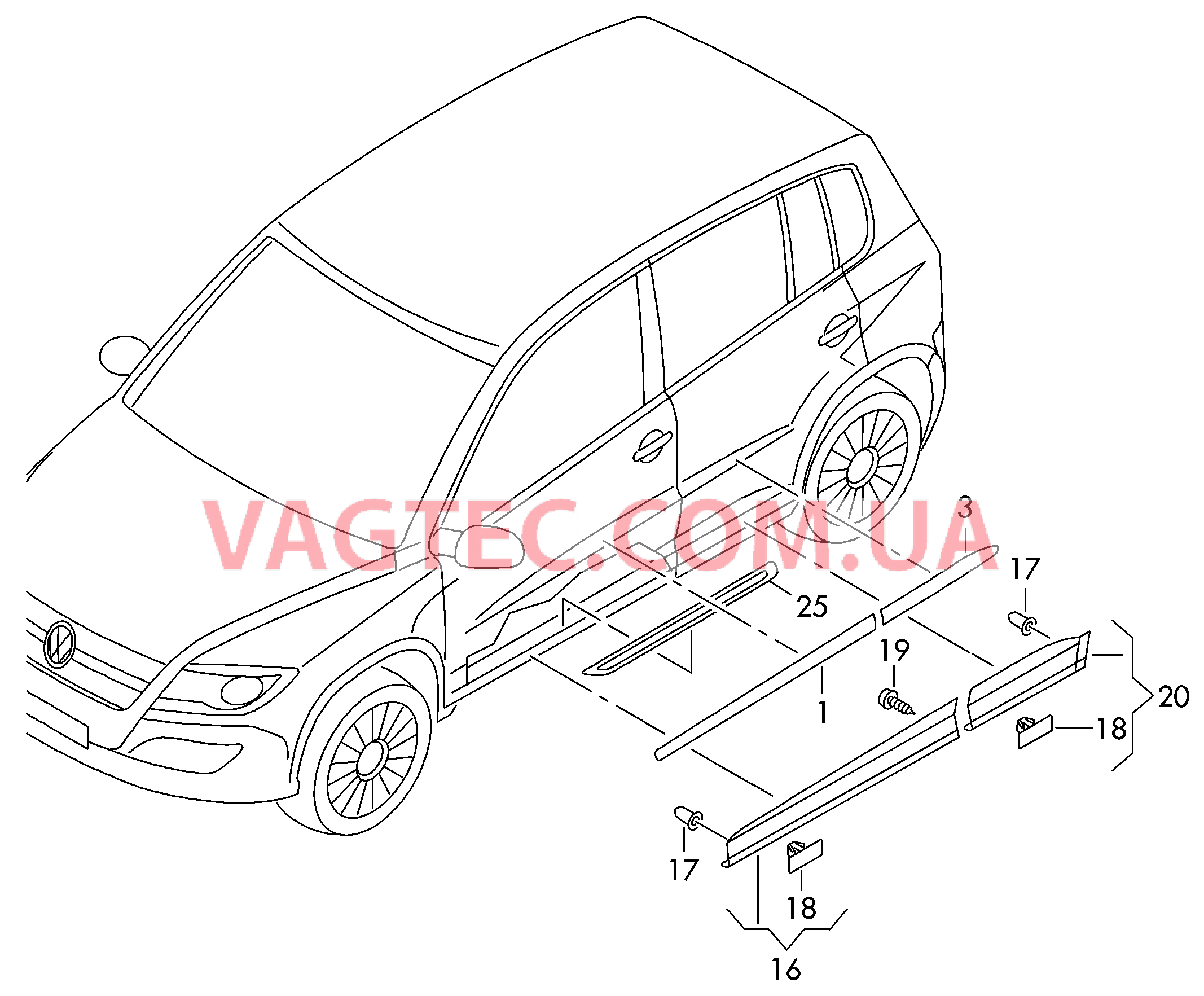 Защитный молдинг двери Декоративная накладка  для VOLKSWAGEN Tiguan 2010