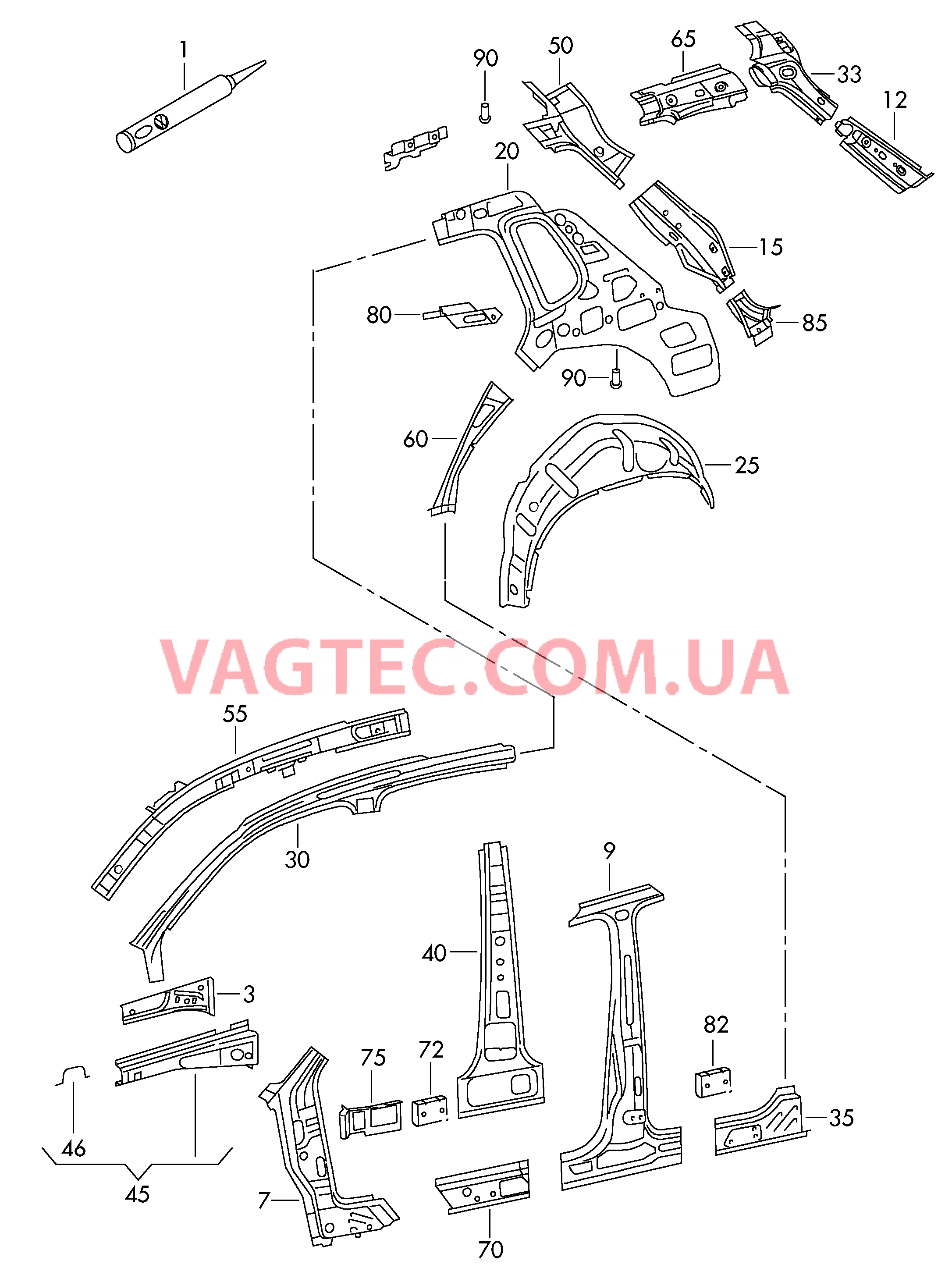 Боковина, внутренняя  для VOLKSWAGEN Tiguan 2011