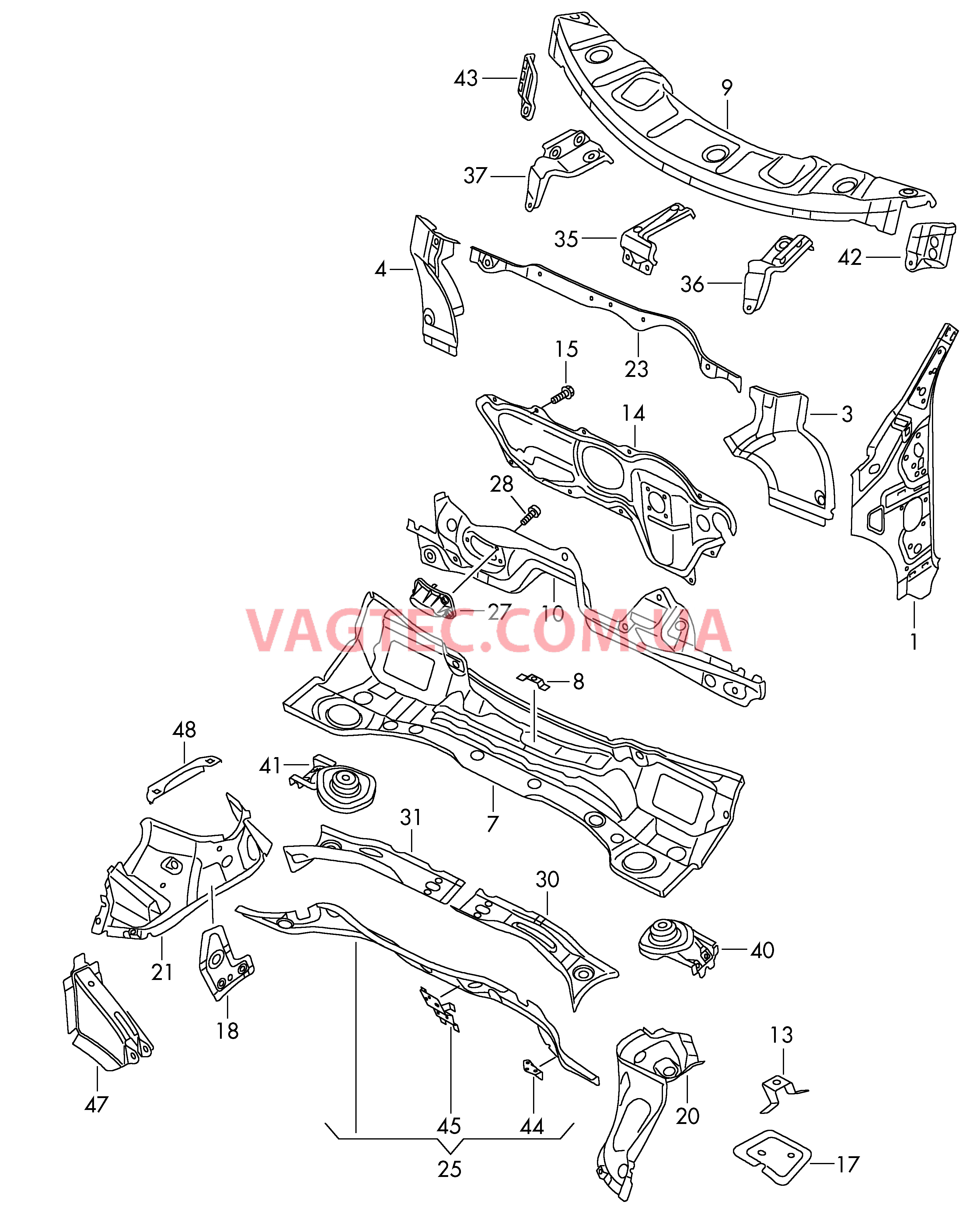 Моторный щит Арка колеса Стойка А  для VOLKSWAGEN Tiguan 2009