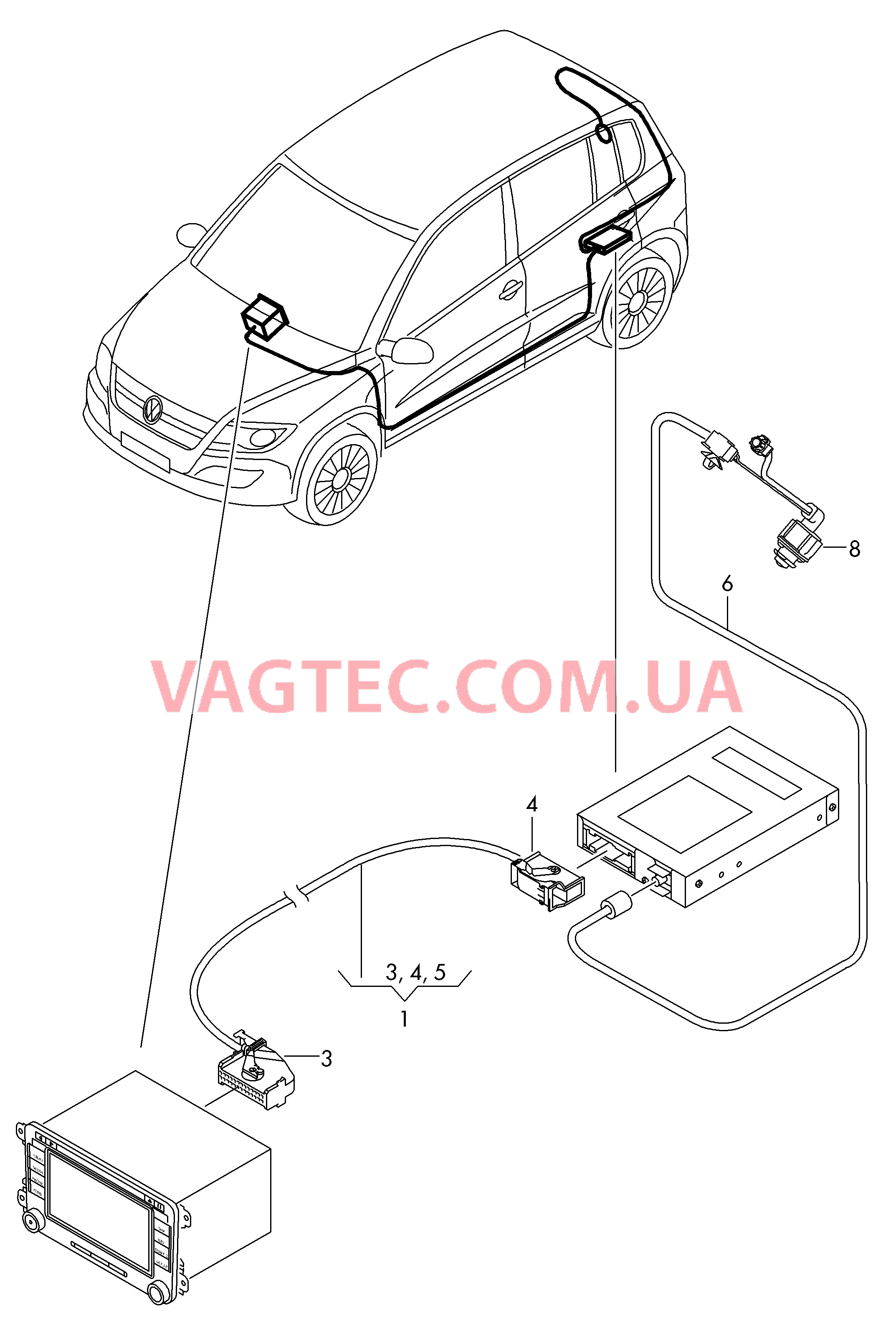 Кабель-адаптер для а/м с камерой заднего вида  для VOLKSWAGEN Tiguan 2013