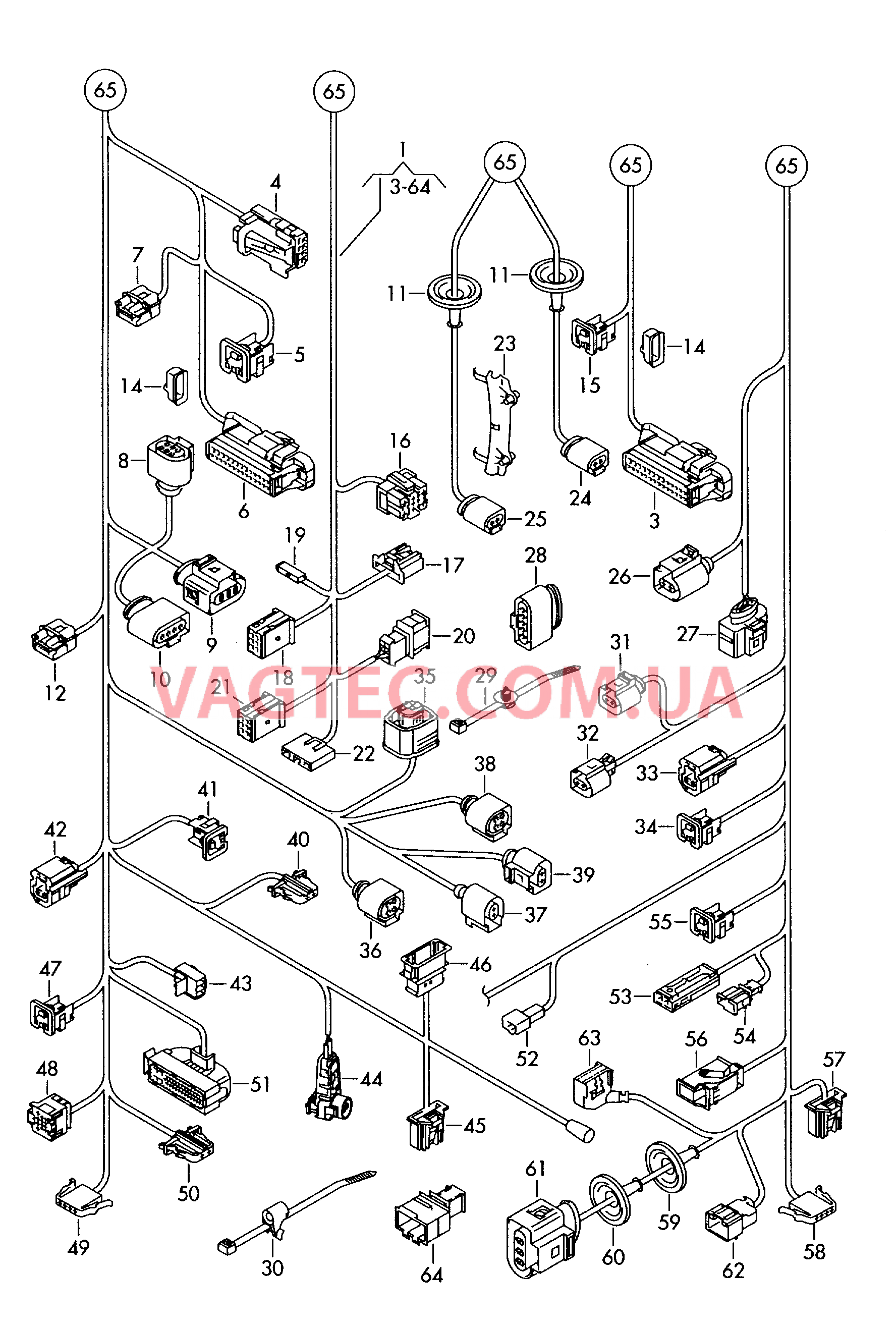 Центральный жгут  Область: Cтойка B Крышка багажного отсека  для VOLKSWAGEN Tiguan 2008