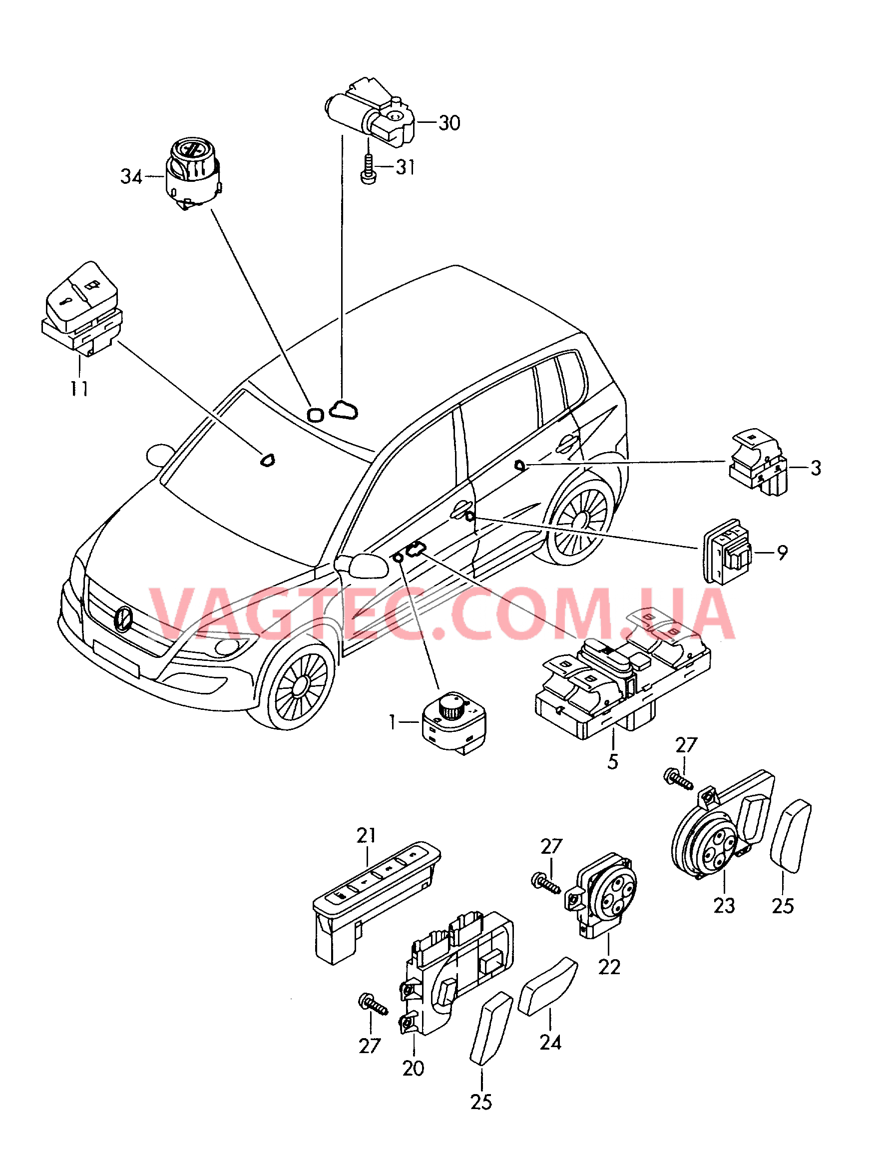 Выключатель в обивке двери Выключатель регулировки сиден. Мотор привода люка Выключатель на крыше  для VOLKSWAGEN Tiguan 2011